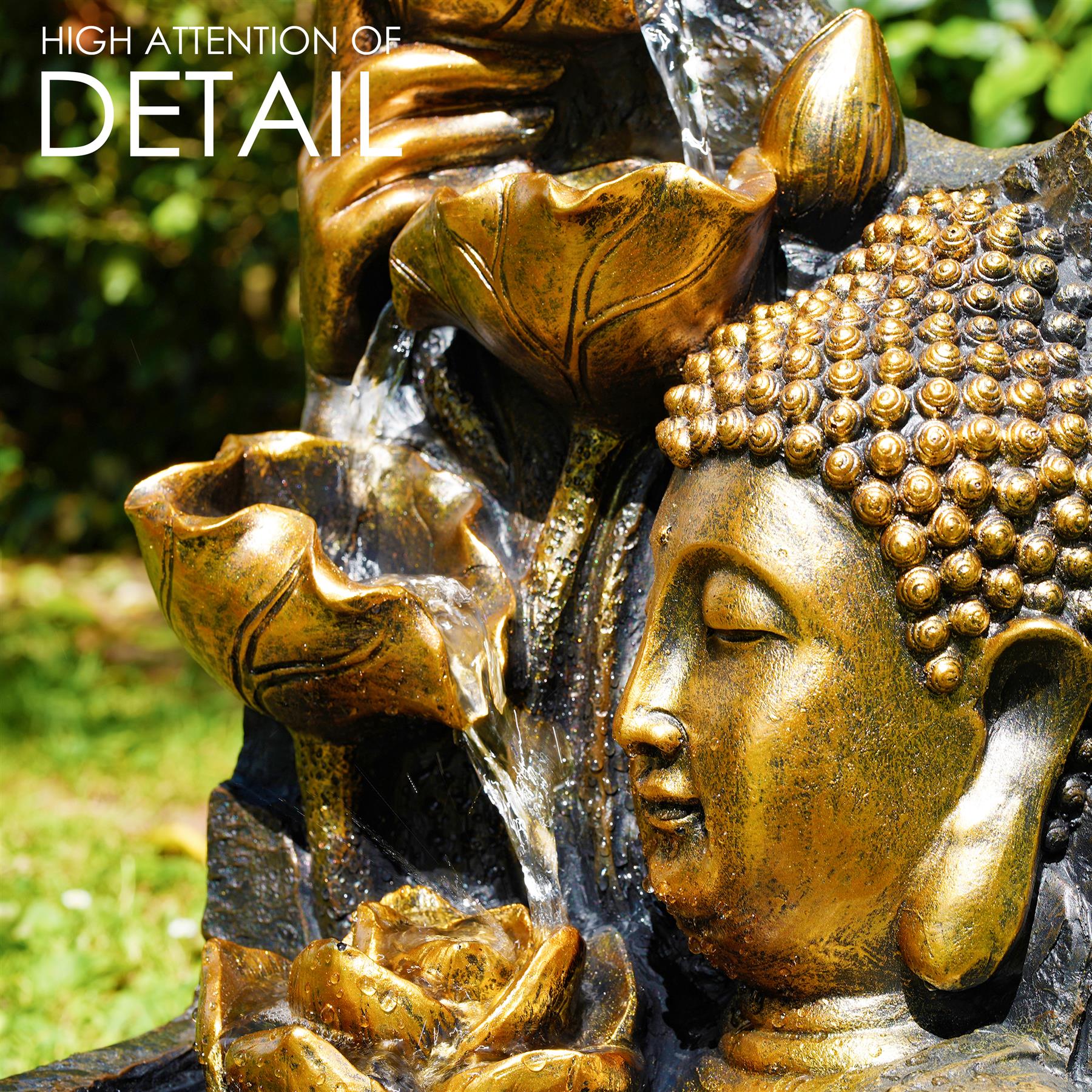 Buddha Head Solar Water Feature Outdoor With LED by GEEZY - The Magic Toy Shop