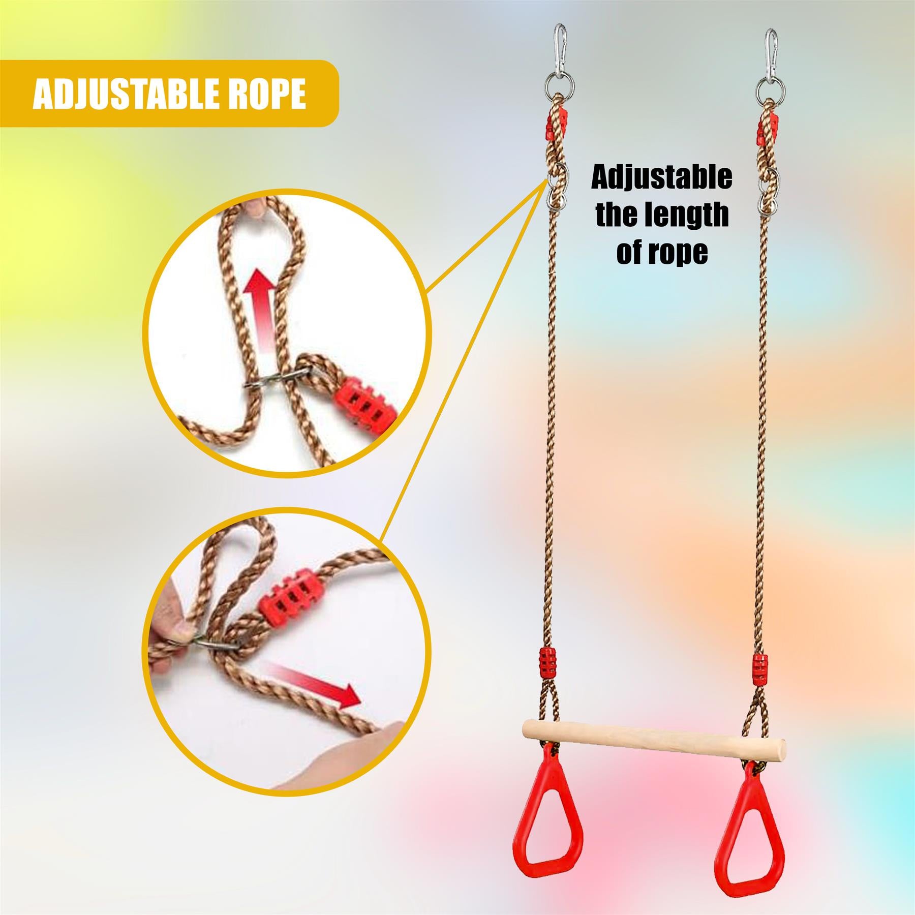 Wooden Trapeze Swing, Rope Ladder & Red Plate Seat by The Magic Toy Shop - The Magic Toy Shop