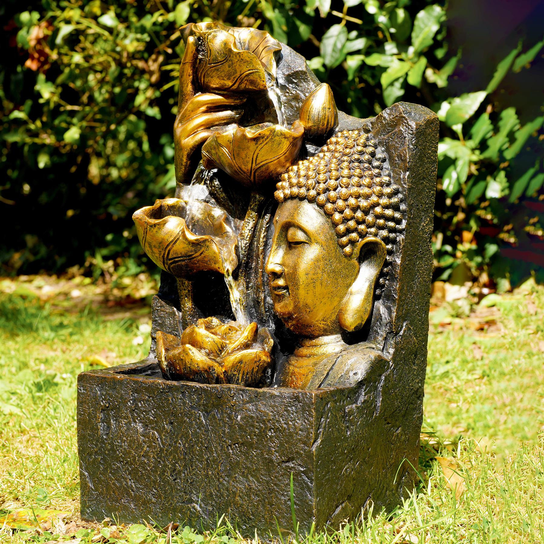 Buddha Head Solar Water Feature Outdoor With LED by GEEZY - The Magic Toy Shop