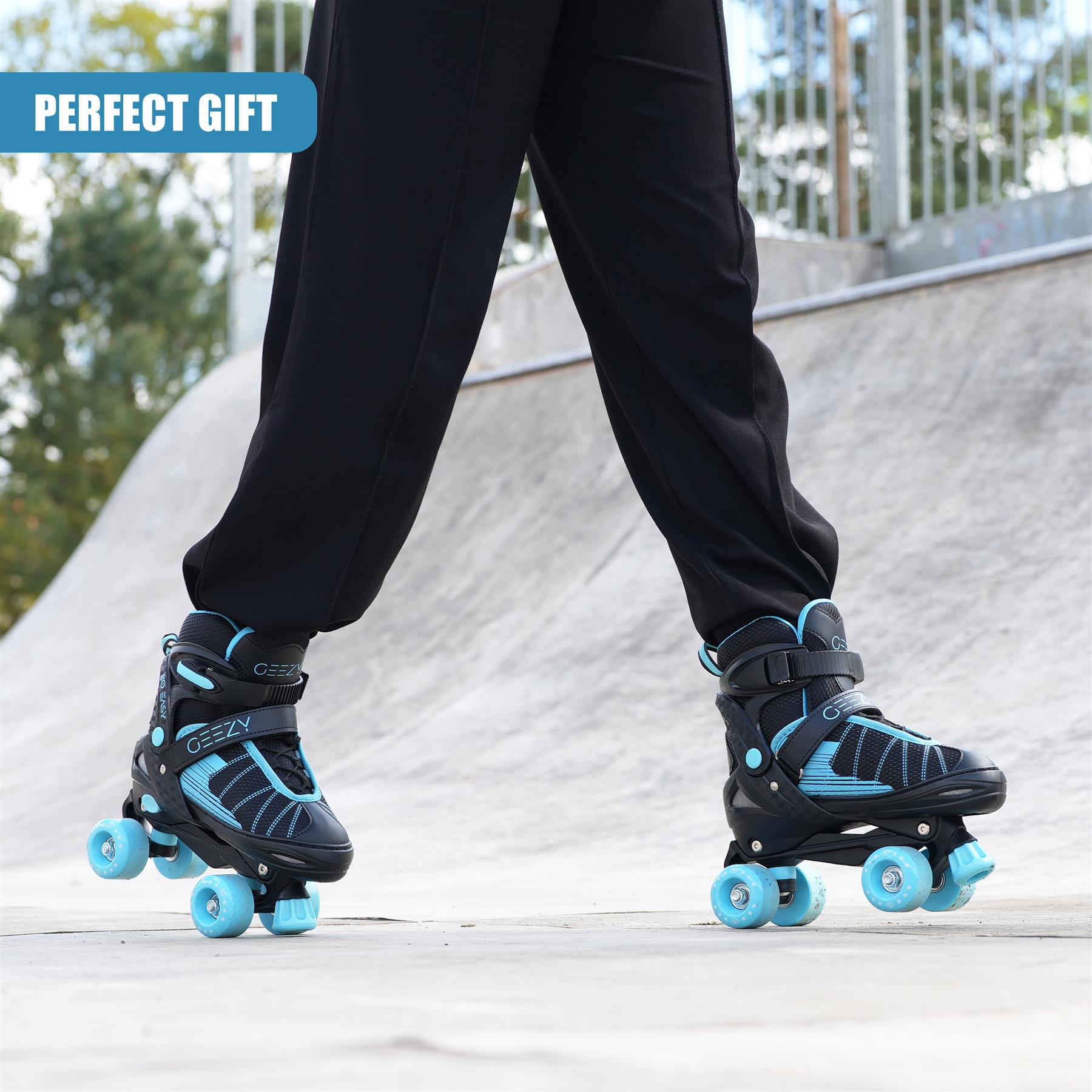 Adjustable Black & Blue Quad Roller Skates for Kids by The Magic Toy Shop - The Magic Toy Shop