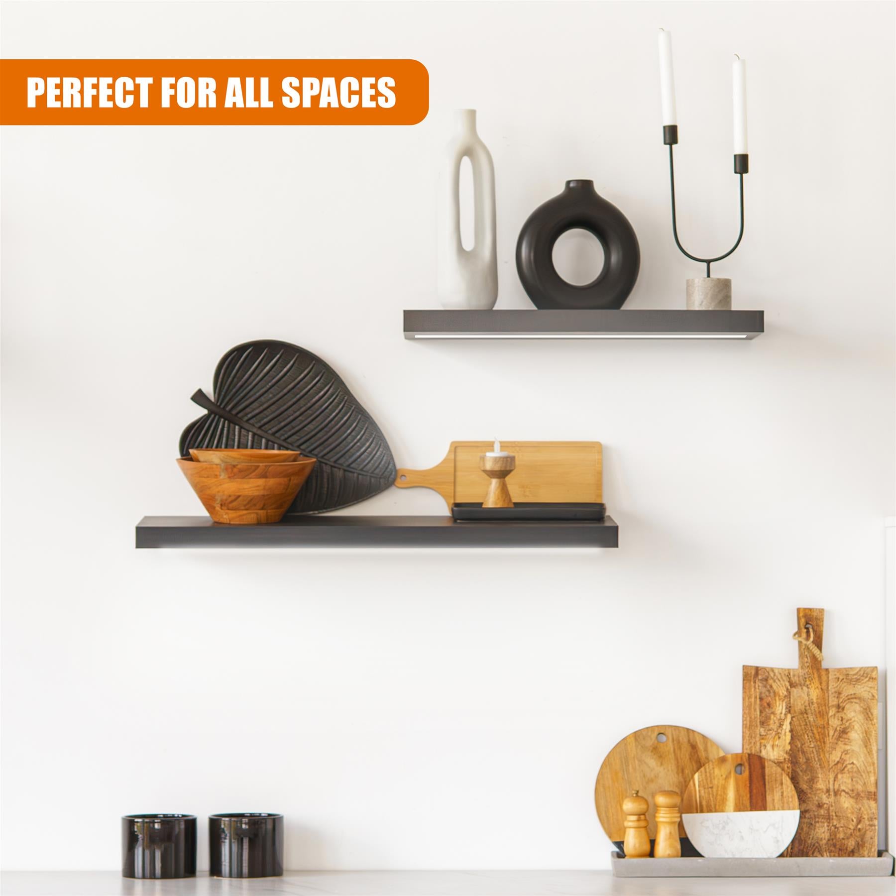 Black Floating Wooden Wall Shelf with LED Lights - 60cm by GEEZY - The Magic Toy Shop