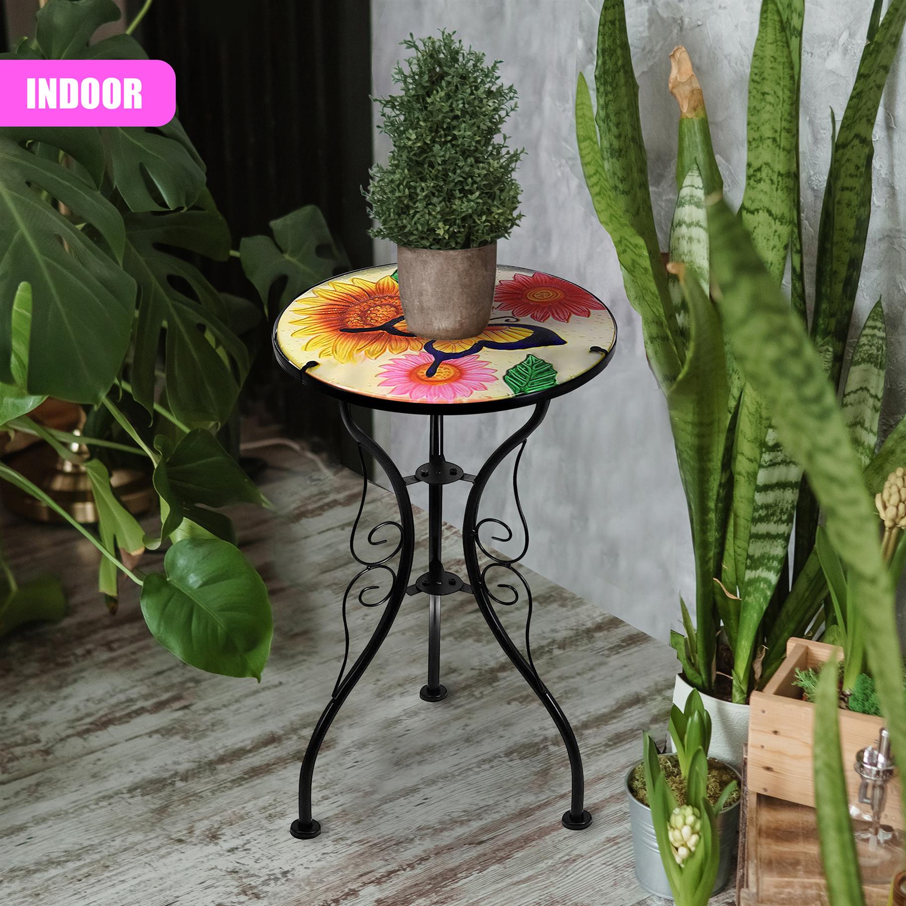 Round Side Garden Mosaic Table With Flowers and Butterfly Design by Geezy - The Magic Toy Shop