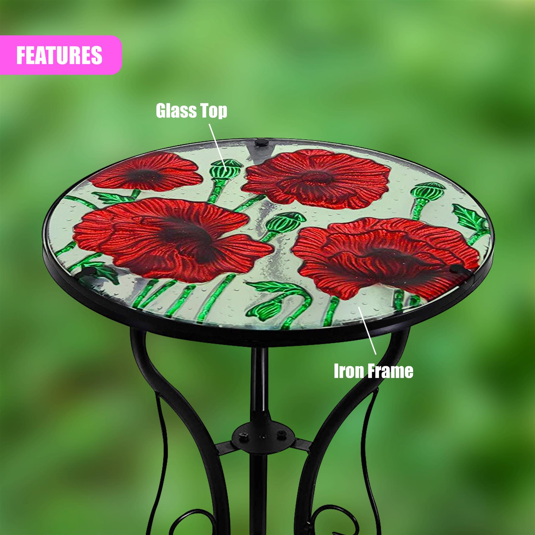 Round Side Mosaic Garden Table With Poppies Design by Geezy - The Magic Toy Shop