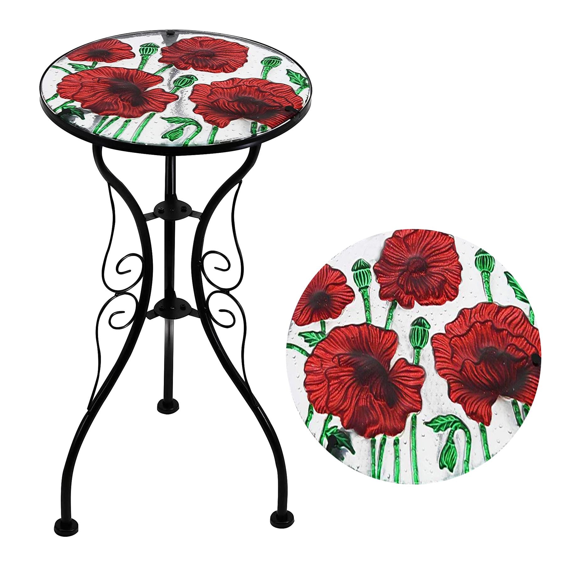 Round Side Mosaic Garden Table With Poppies Design by Geezy - The Magic Toy Shop