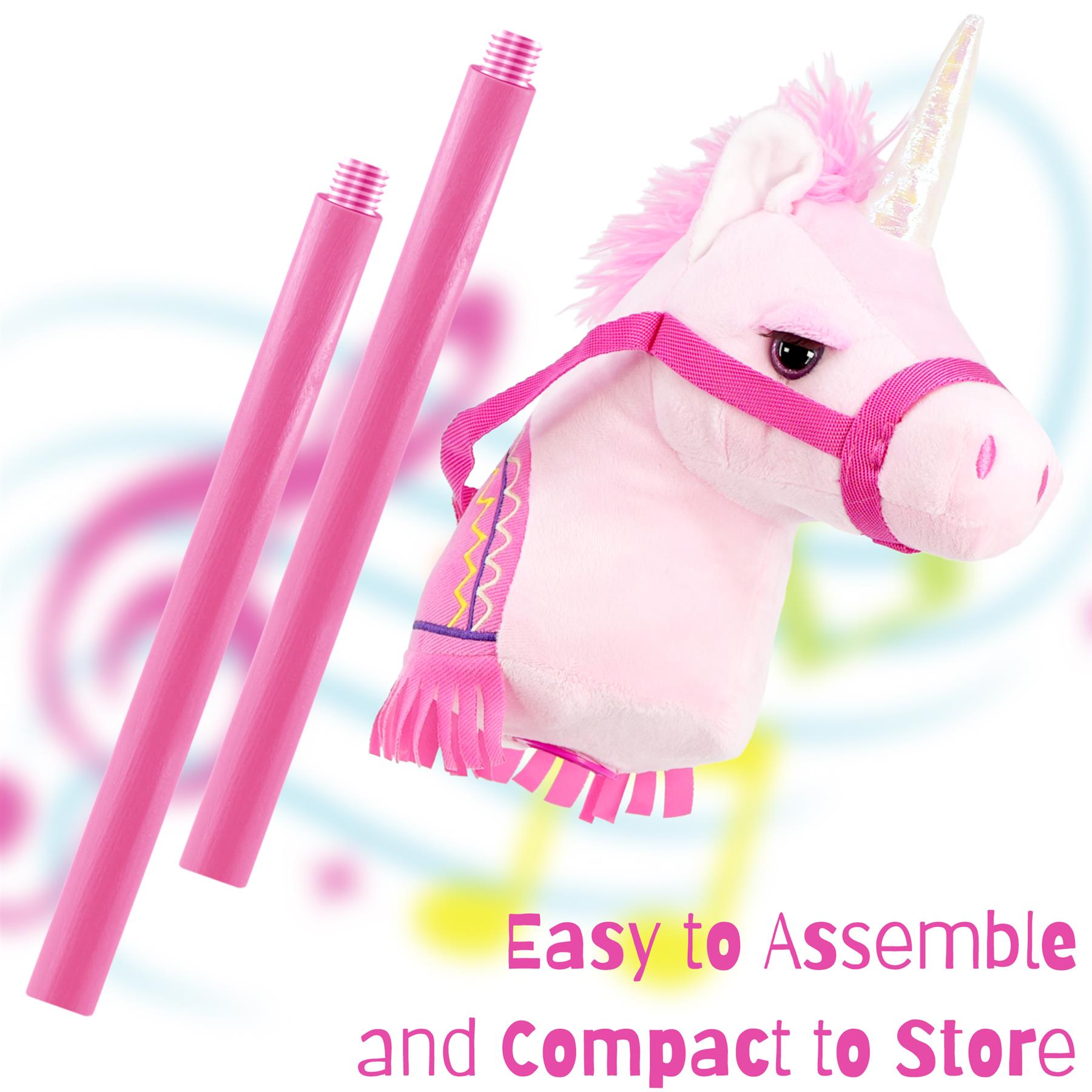 Kids Pink Unicorn Hobby Horse Toy with Sounds by The Magic Toy Shop - The Magic Toy Shop