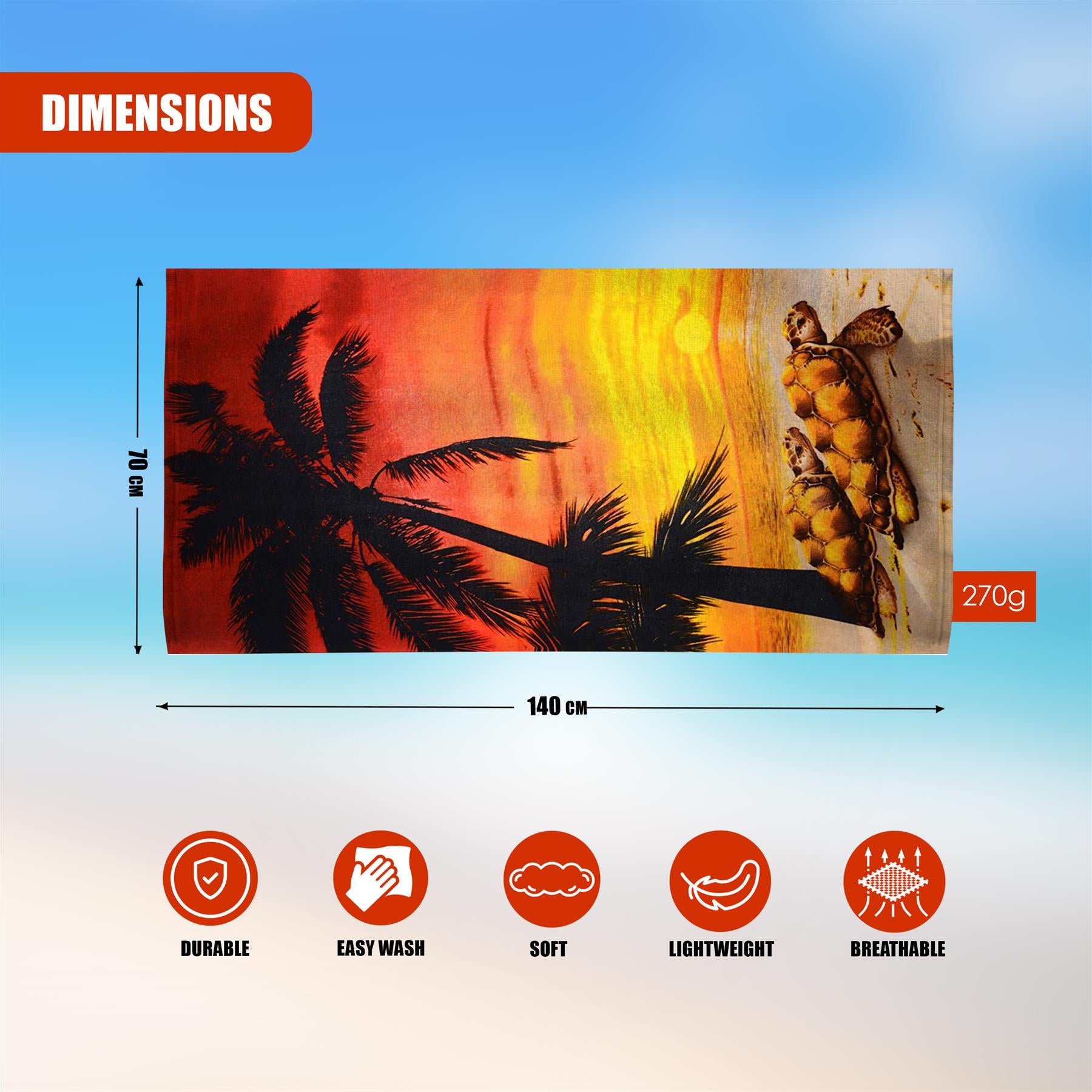 Sunset Turtles Design Large Towel by Geezy - The Magic Toy Shop