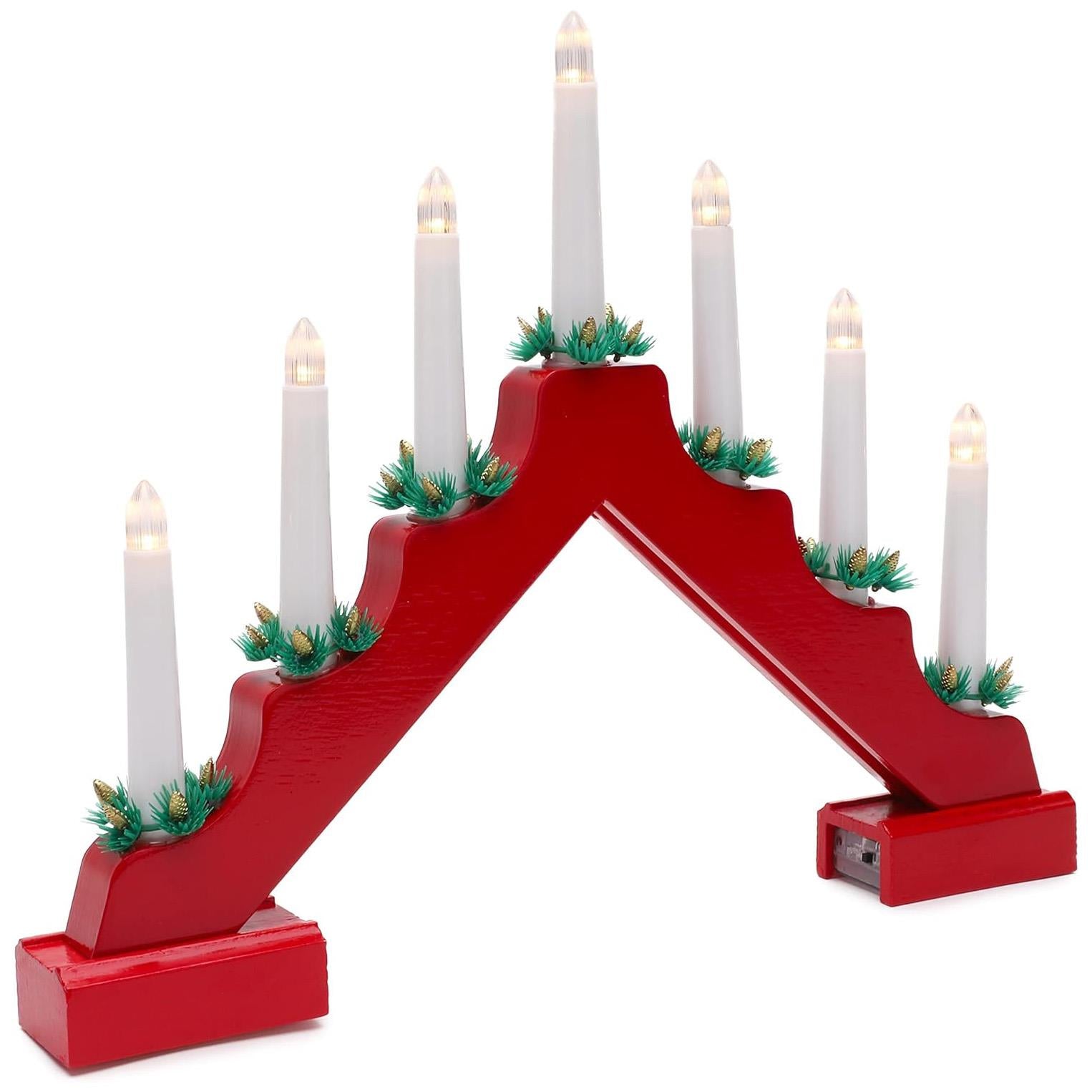 Red Wooden Candle Bridge With 7 Led Lights by GEEZY - The Magic Toy Shop