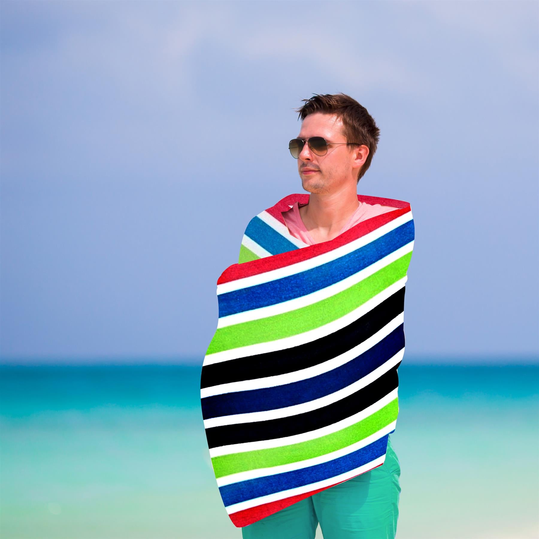 Large Velour Striped Beach Towel (Sanguine) by Geezy - The Magic Toy Shop