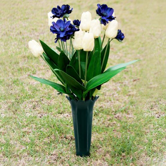 Set of 2 Green Spiked Memorial Grave Flower Vases