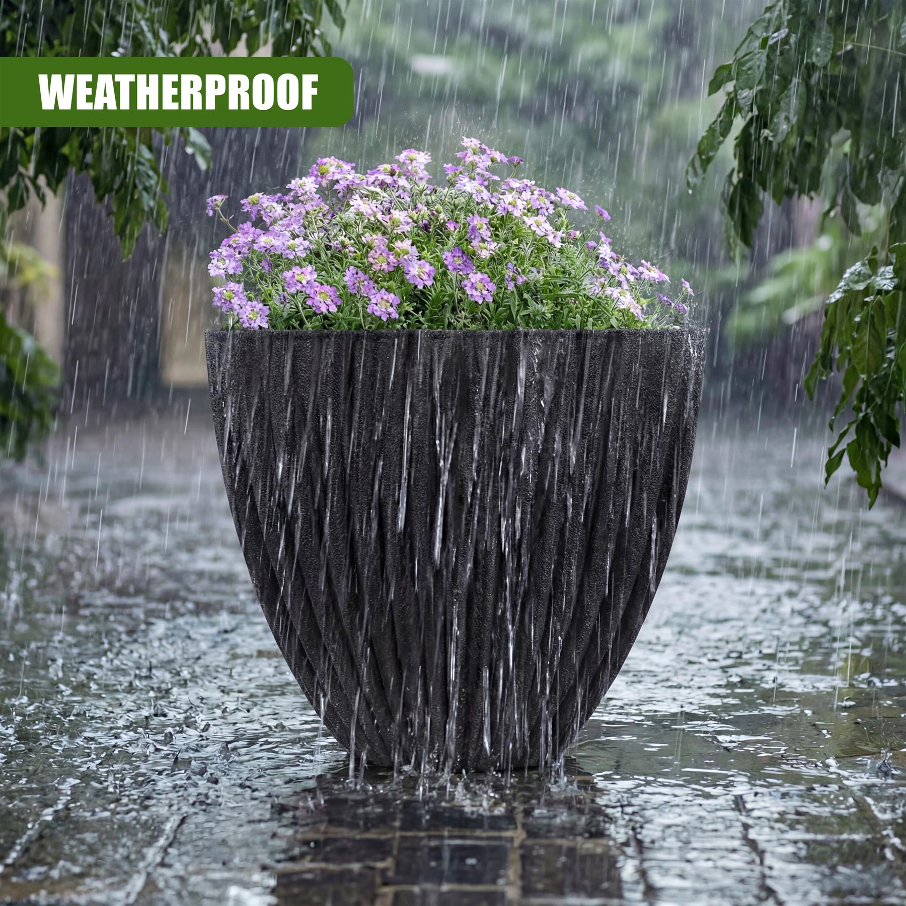 Large Charcoal Black Lotus Square Planter