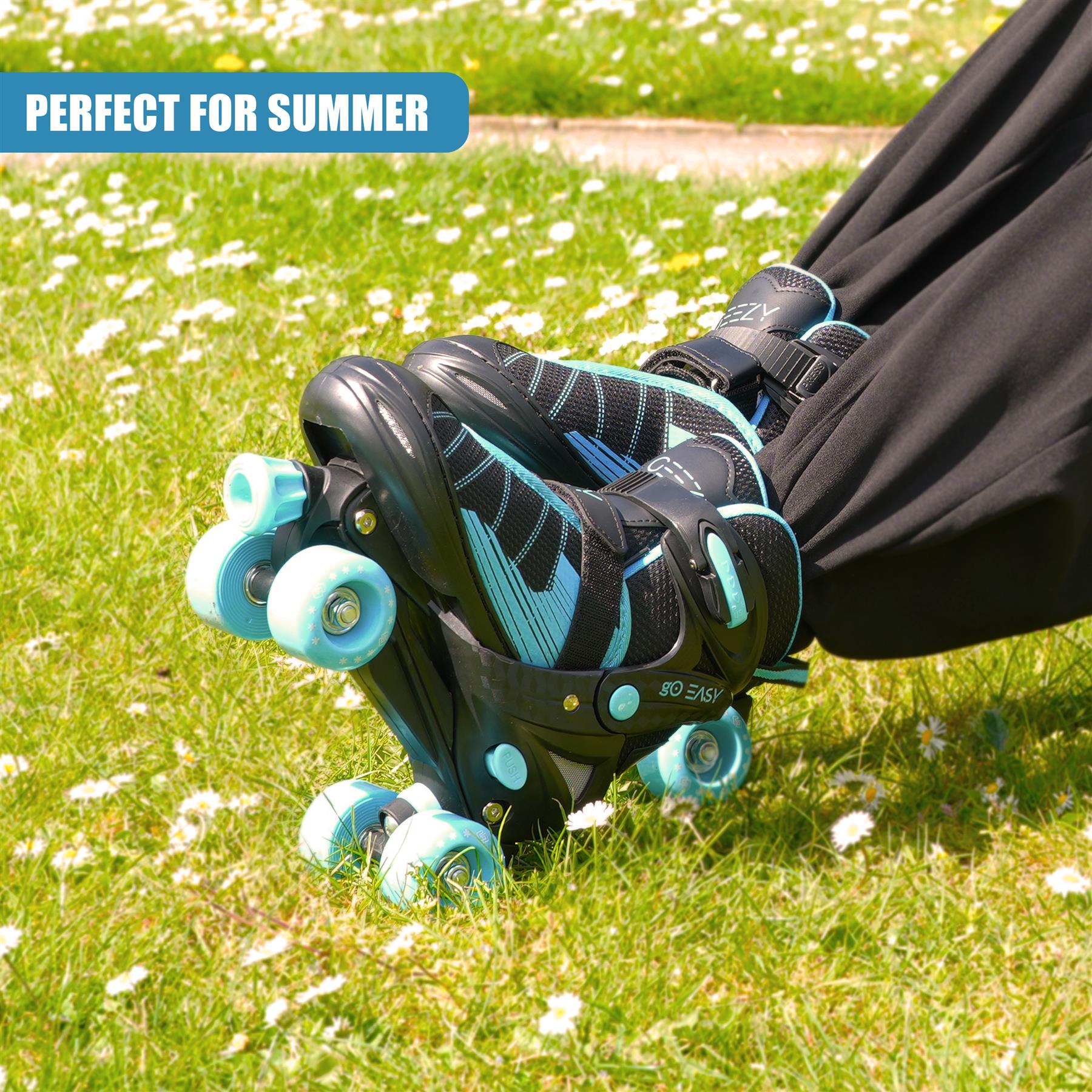 Adjustable Black & Blue Quad Roller Skates for Kids by The Magic Toy Shop - The Magic Toy Shop