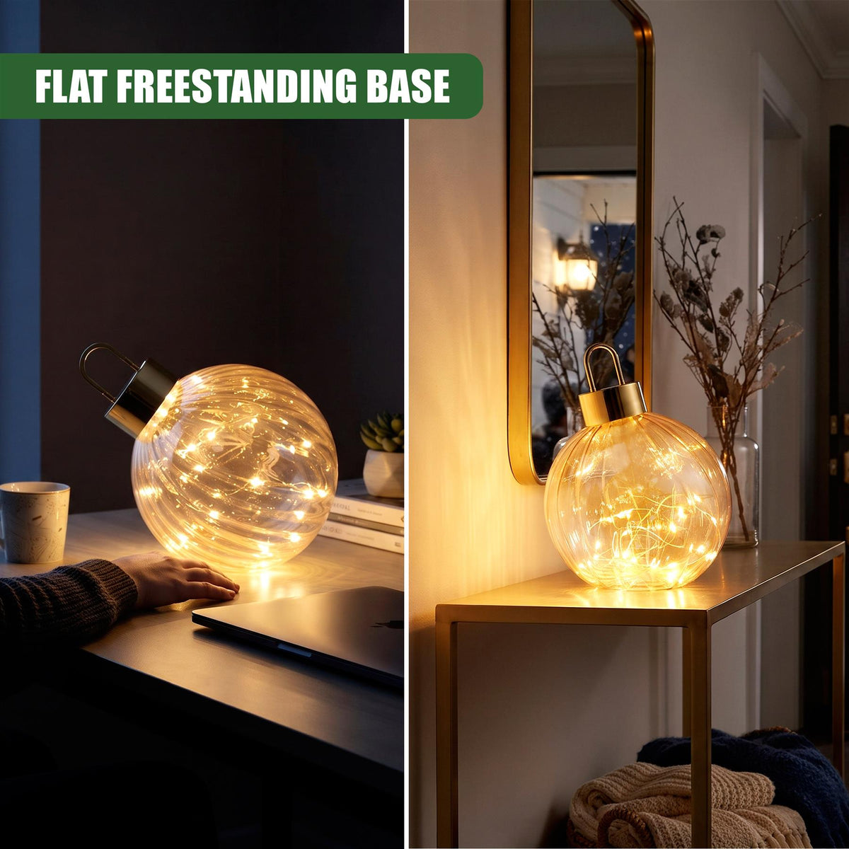 Light Up Glass Bauble, 20cm