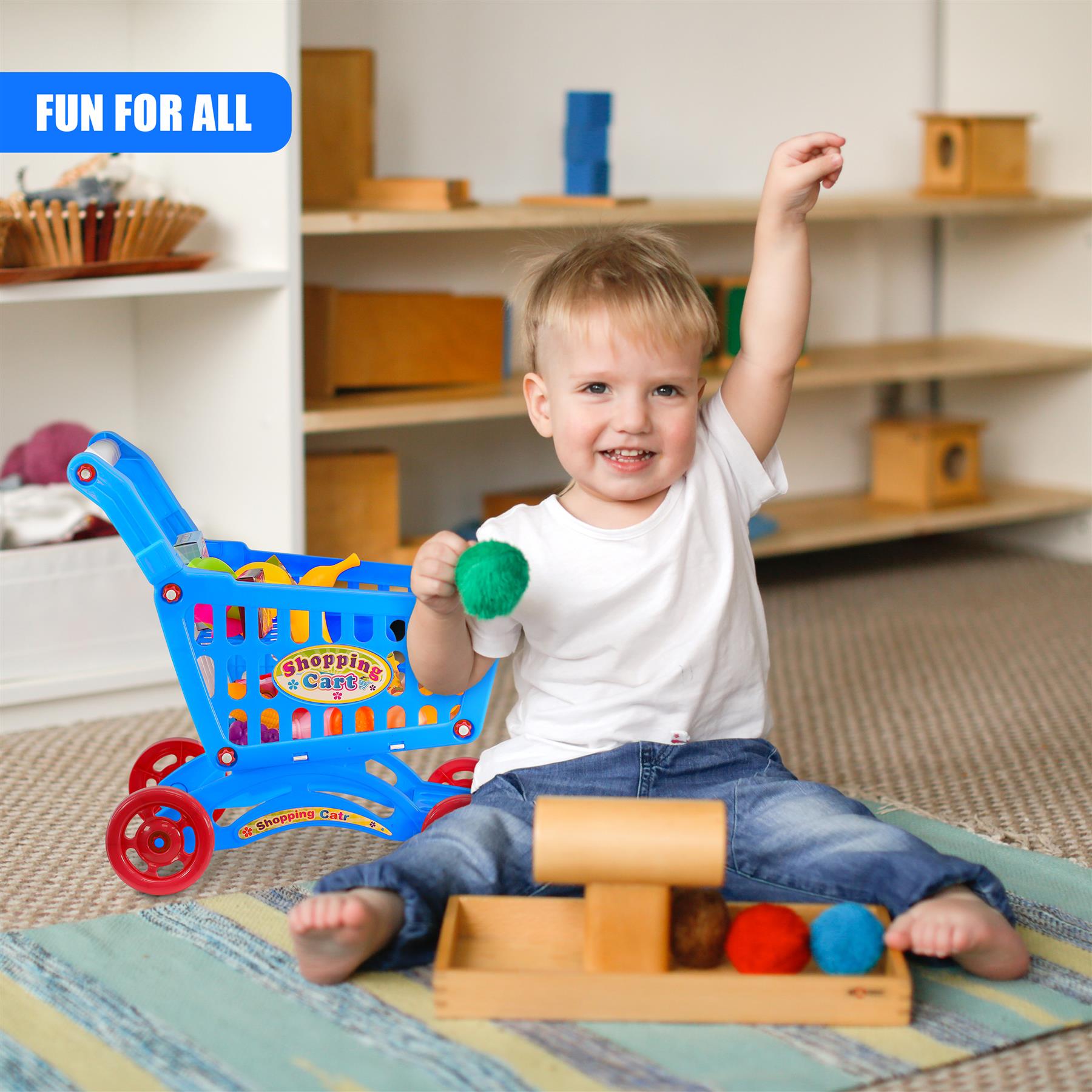 Blue Shopping Trolley Cart Play Food Set by The Magic Toy Shop - The Magic Toy Shop