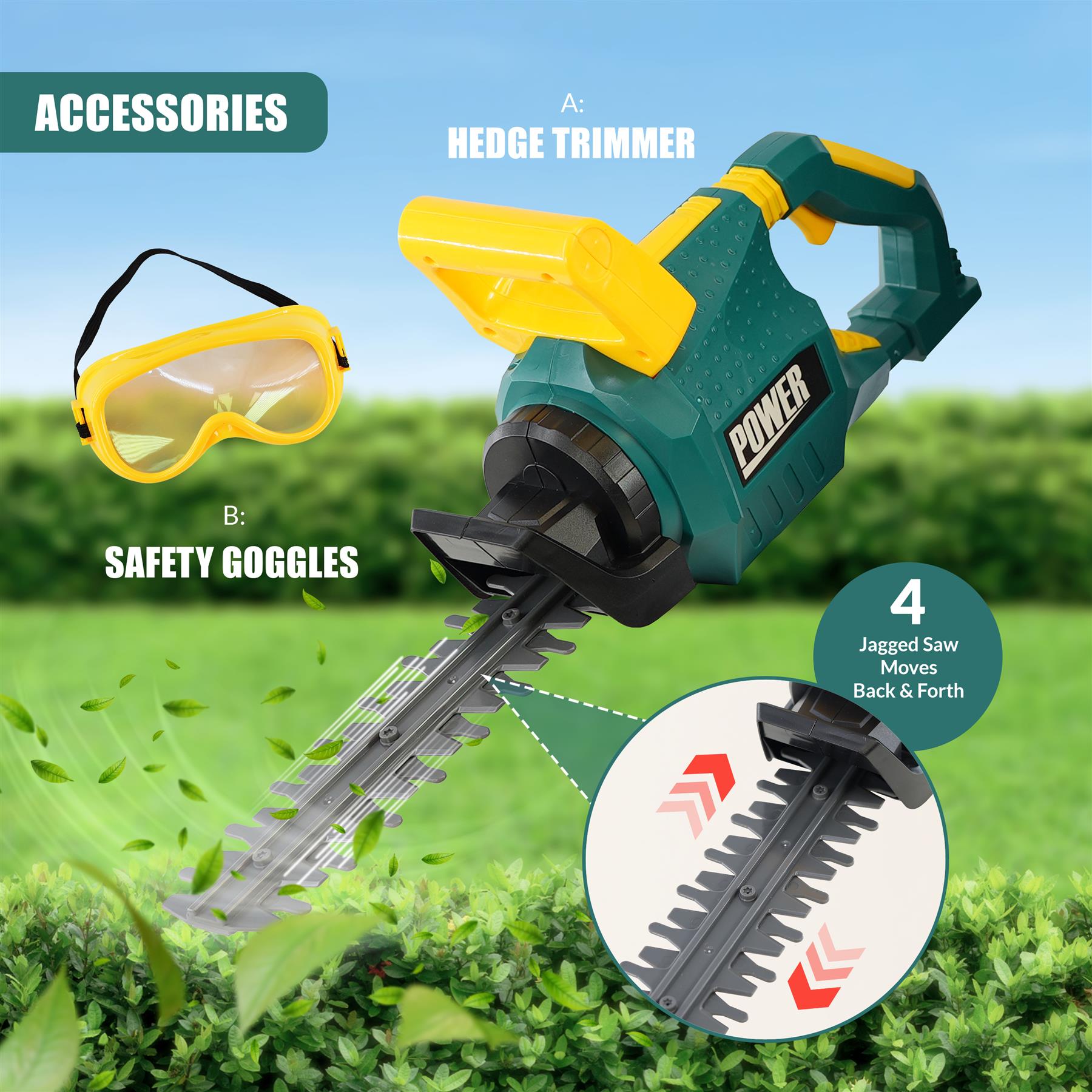 Kids Garden Hedge Trimmer Toy with Safety Goggles by The Magic Toy Shop - The Magic Toy Shop