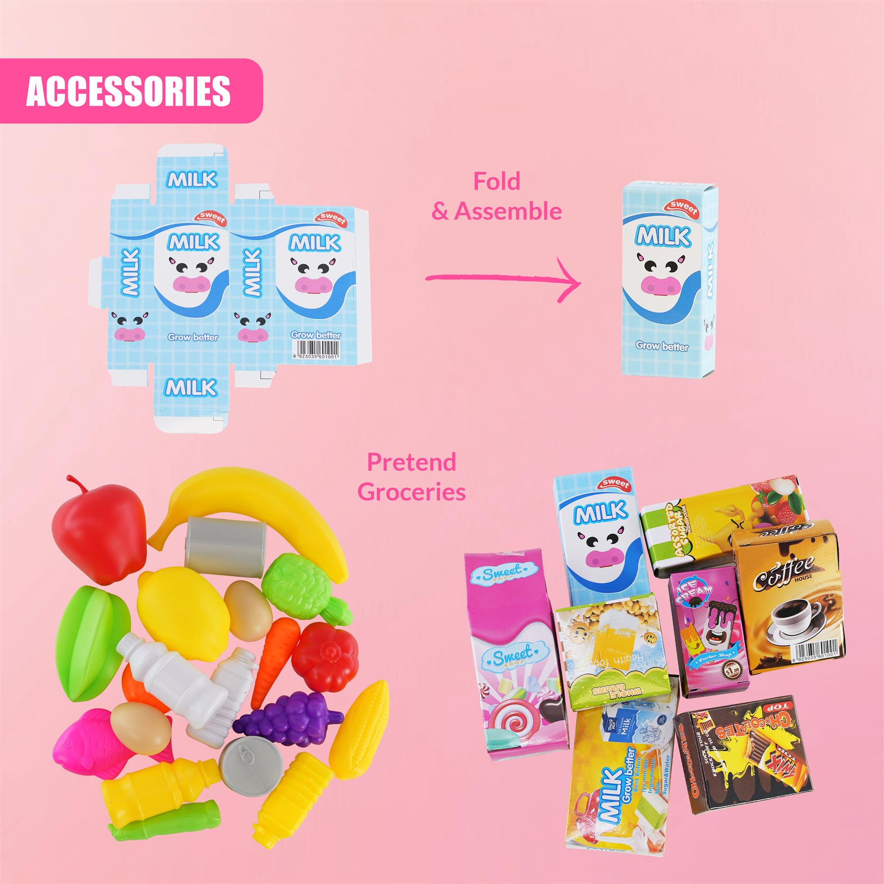 Pink Shopping Trolley Cart Play Food Set by The Magic Toy Shop - The Magic Toy Shop