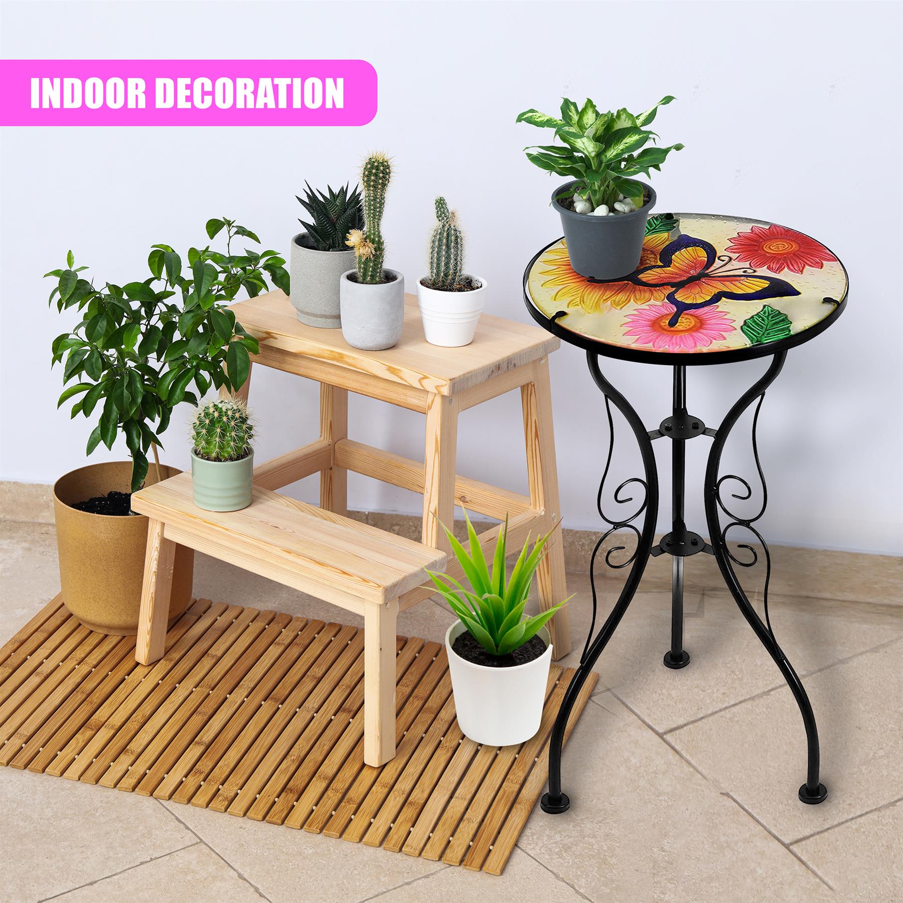 Round Side Garden Mosaic Table With Flowers and Butterfly Design by Geezy - The Magic Toy Shop