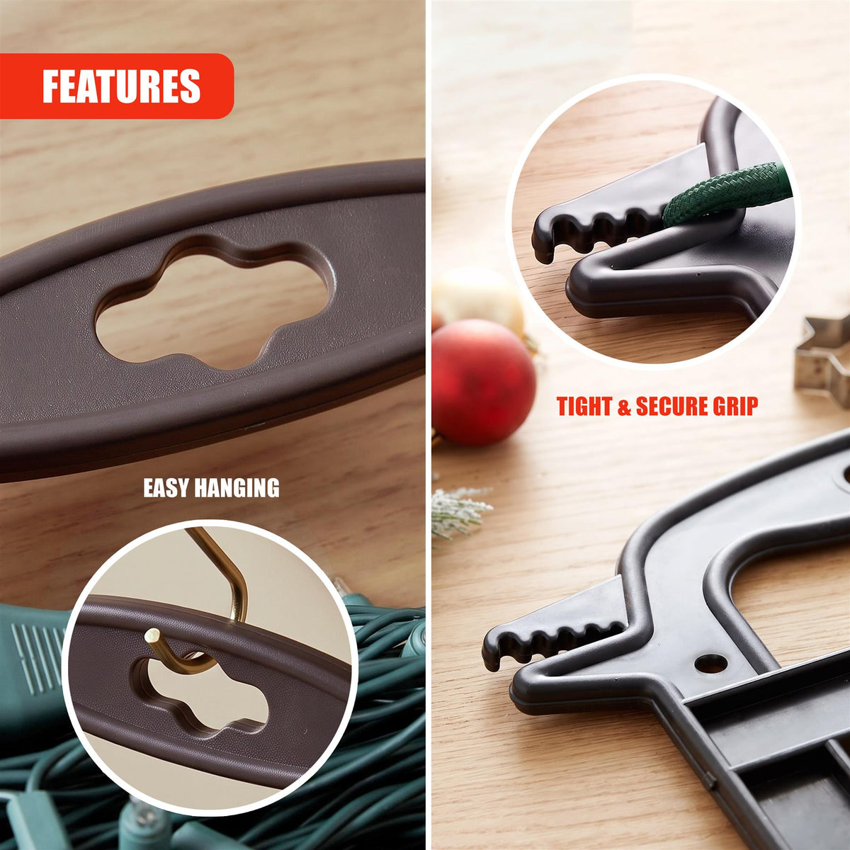 GEEZY Christmas light reel storage features easy hanging and a tight, secure grip for cable tidying