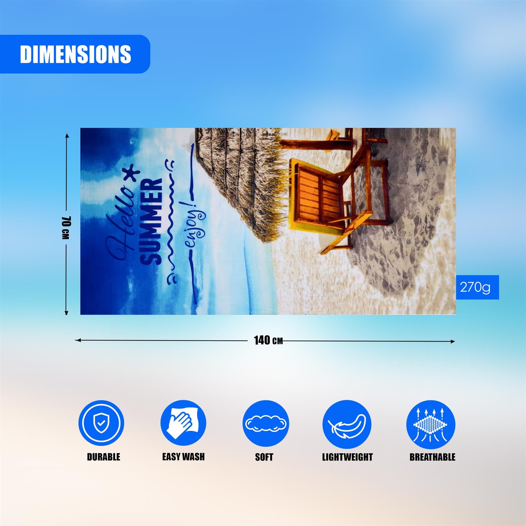 Hello Summer Design Large Towel by Geezy - The Magic Toy Shop