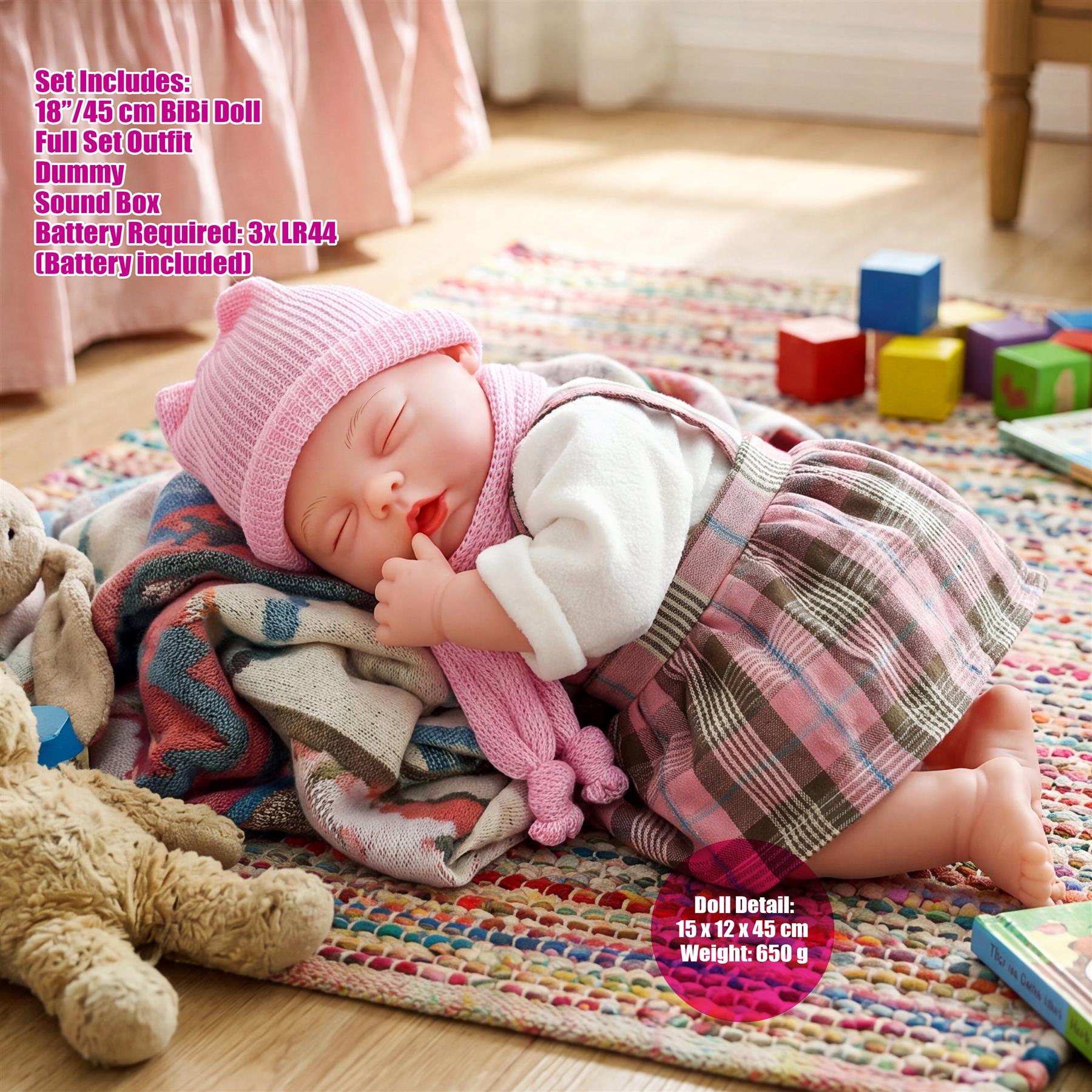 BiBi Baby Doll - Pink Tartan (45 cm / 18")