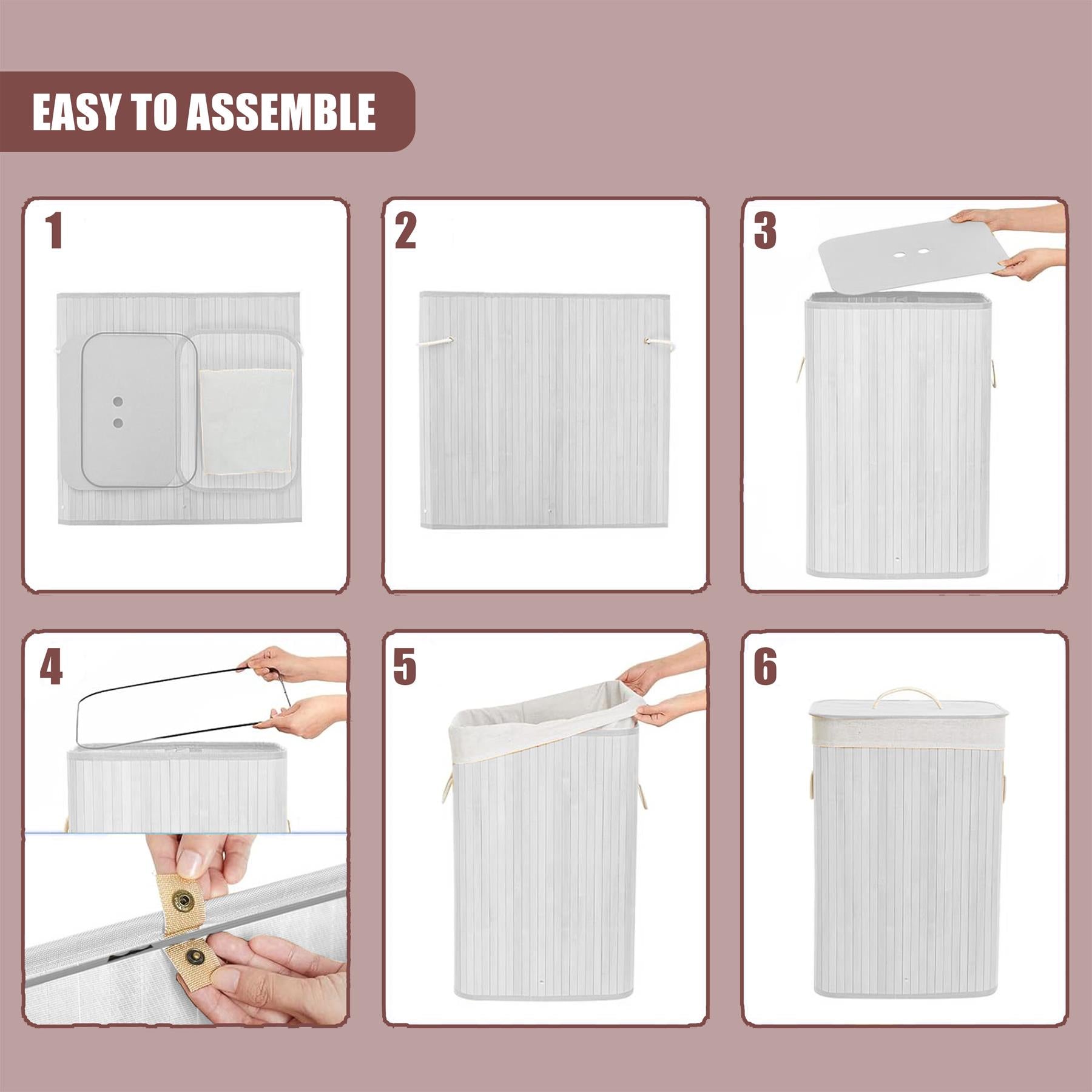 Rectangular Bamboo Laundry Hamper with Lid, White by GEEZY - The Magic Toy Shop