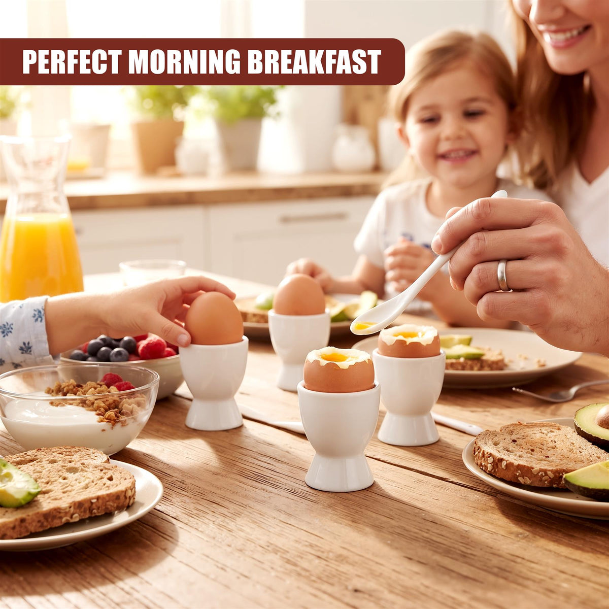 Set of 4 Ceramic Egg Cups with Spoons