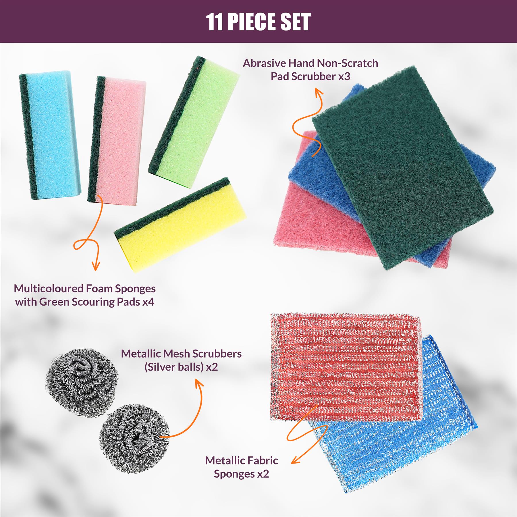 Kitchen Scourers and Sponges Cleaning Set of 11 Pieces by GEEZY - The Magic Toy Shop