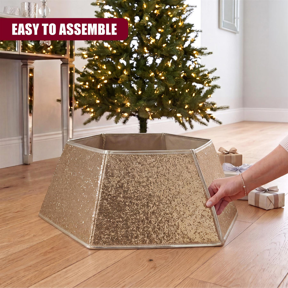 Golden Hexagonal Christmas Tree Skirt 27"