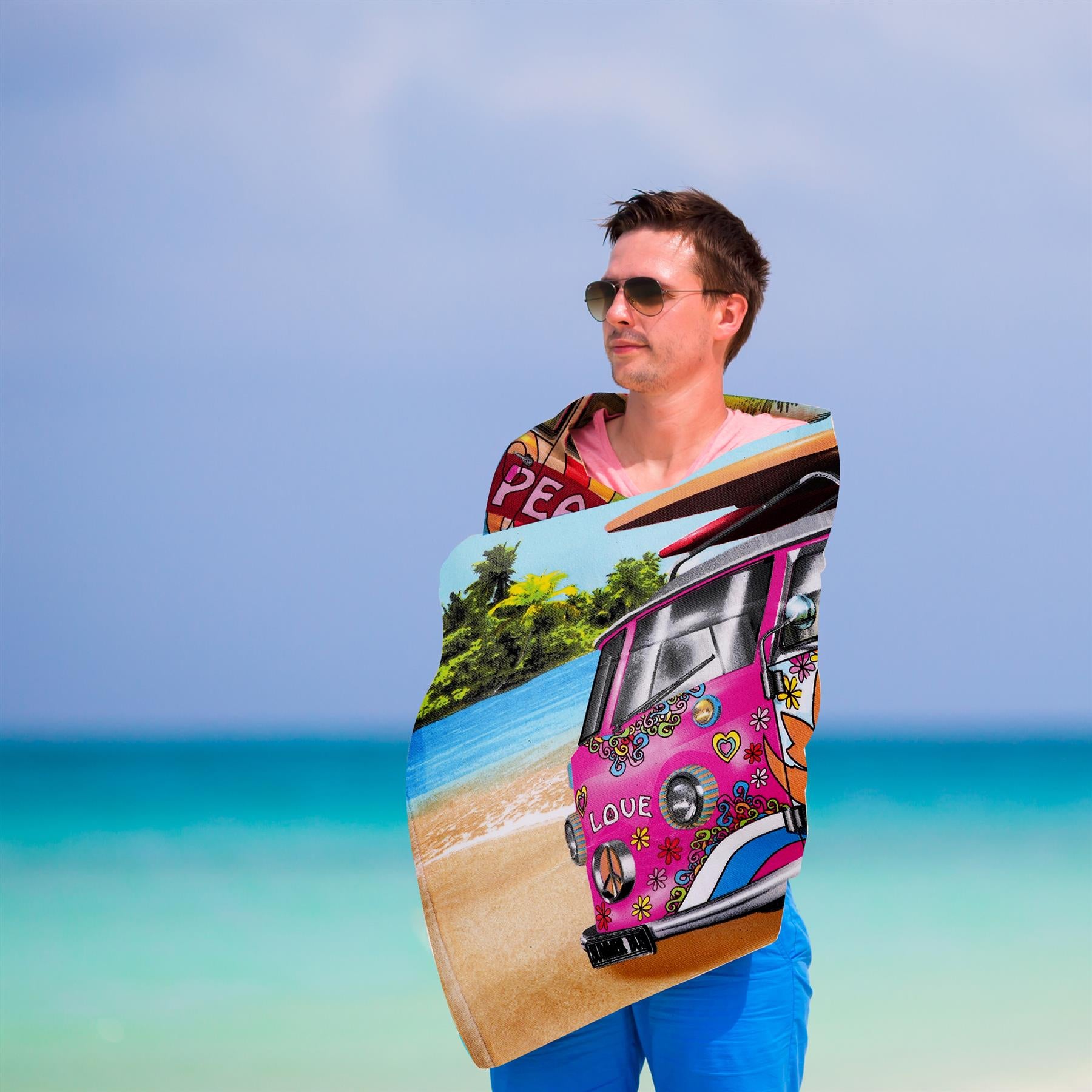 Pink Summer Bus Design Large Towel by Geezy - The Magic Toy Shop