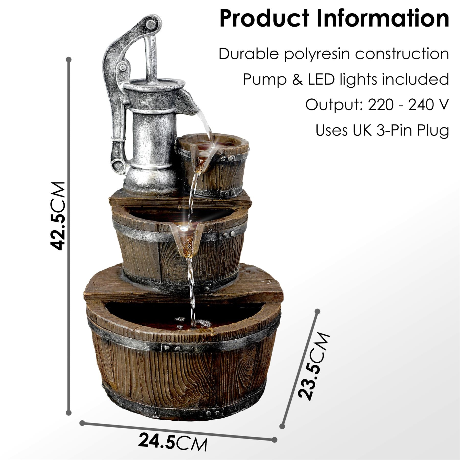 Pump Barrel Water Feature Outdoor With LED by GEEZY - The Magic Toy Shop