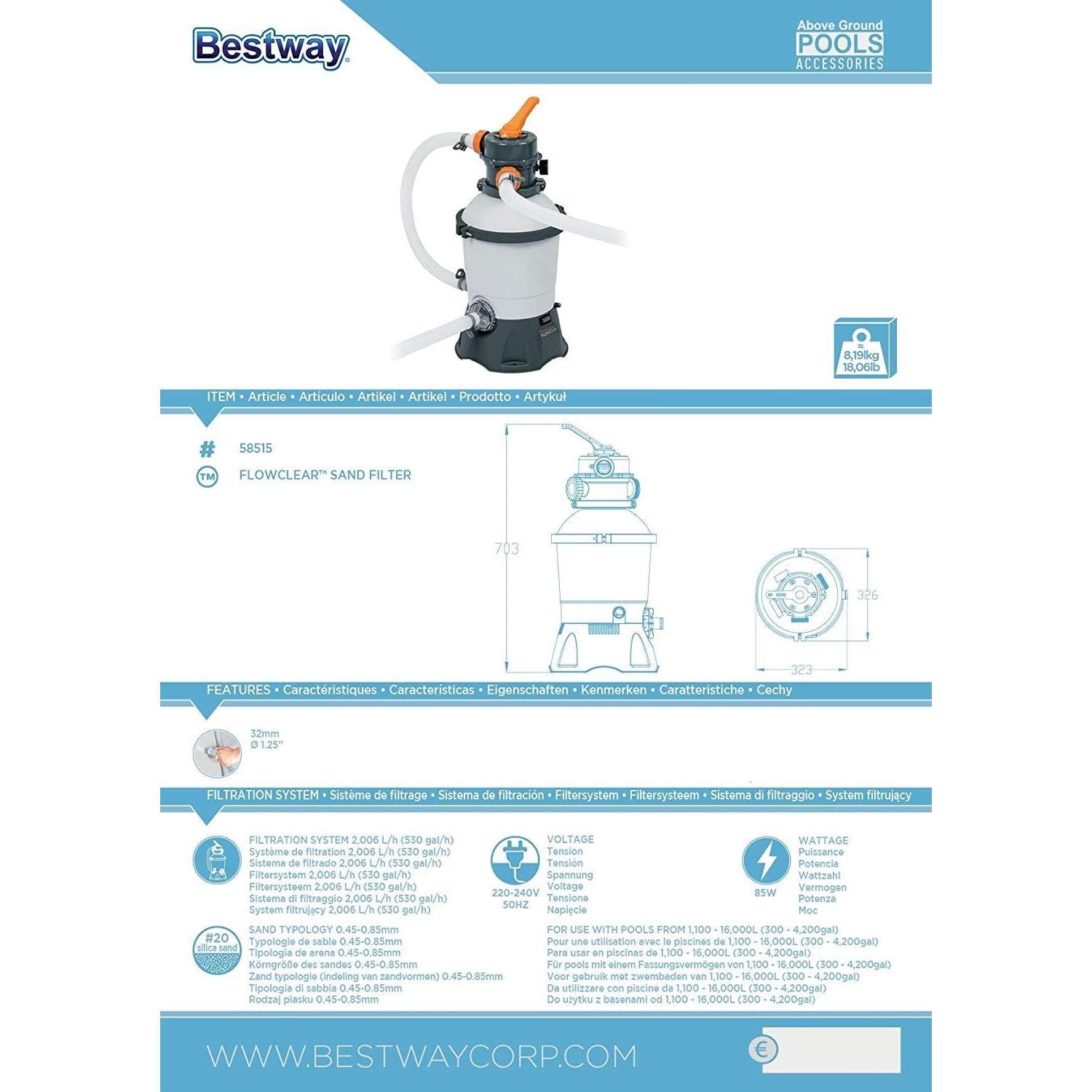 Bestway Flowclear 58515 Sand Filter Pump 800 gal by Bestway - The Magic Toy Shop