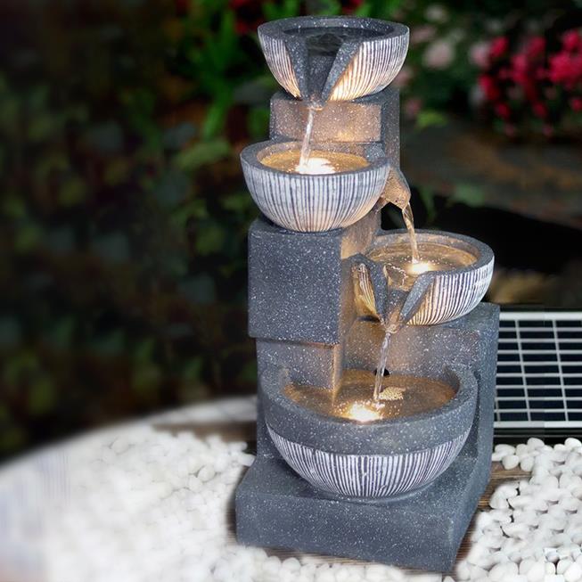 4 Tier Bowl Solar Water Feature Outdoor With LED by GEEZY - The Magic Toy Shop