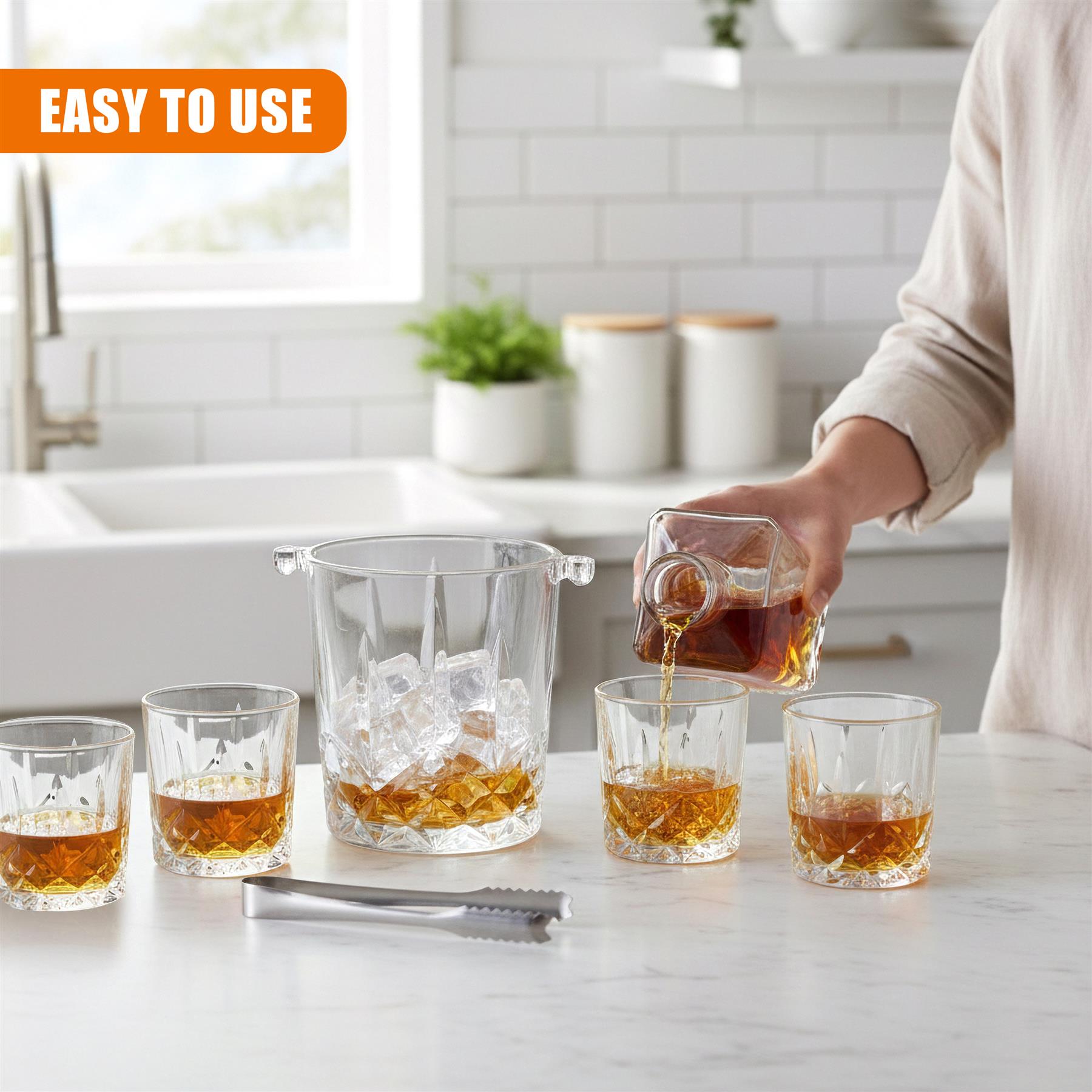 Set of 4 Whiskey Glasses with Ice Bucket