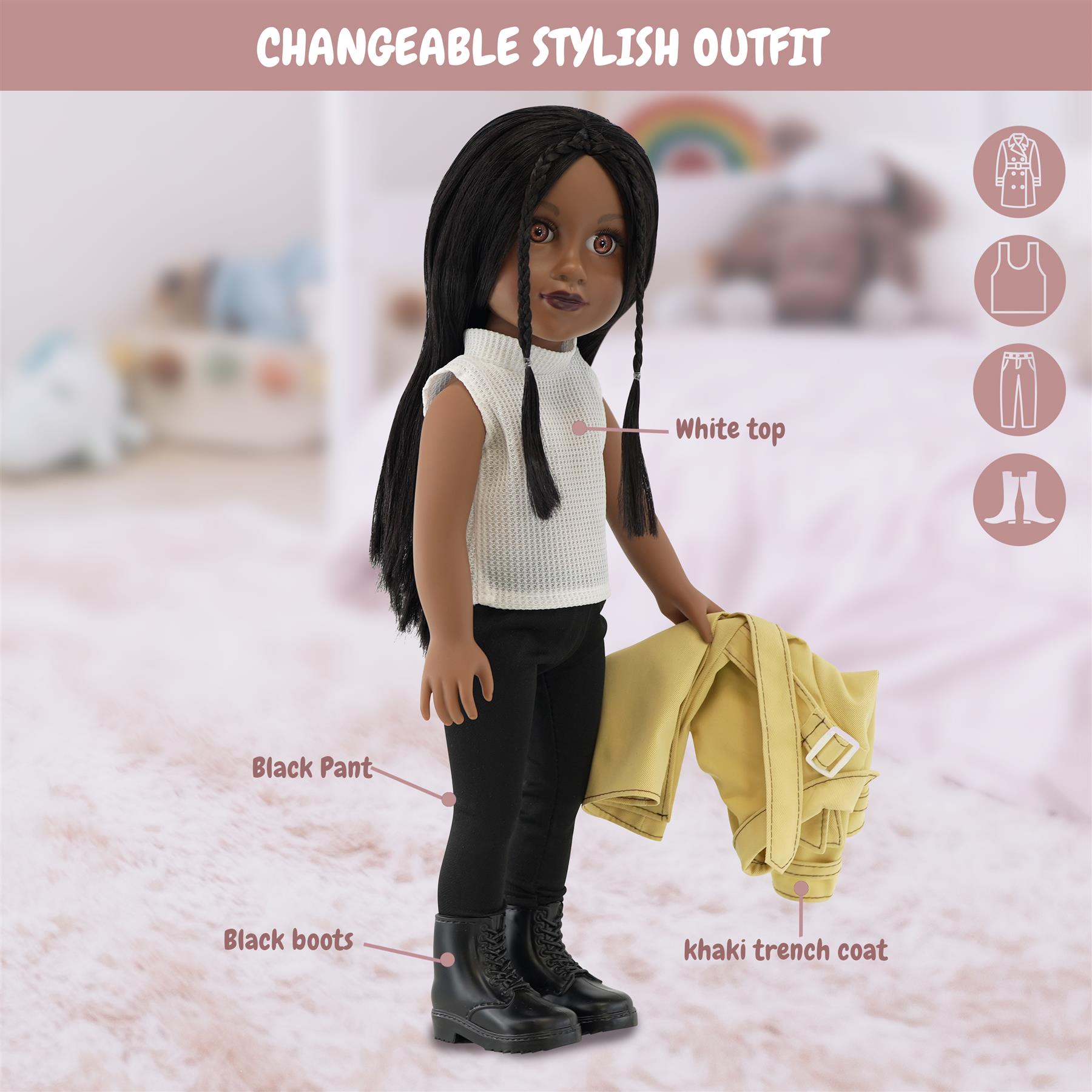 BiBi Fashion Black Doll "NAOMI" (47 cm / 18") by BiBi Doll - The Magic Toy Shop