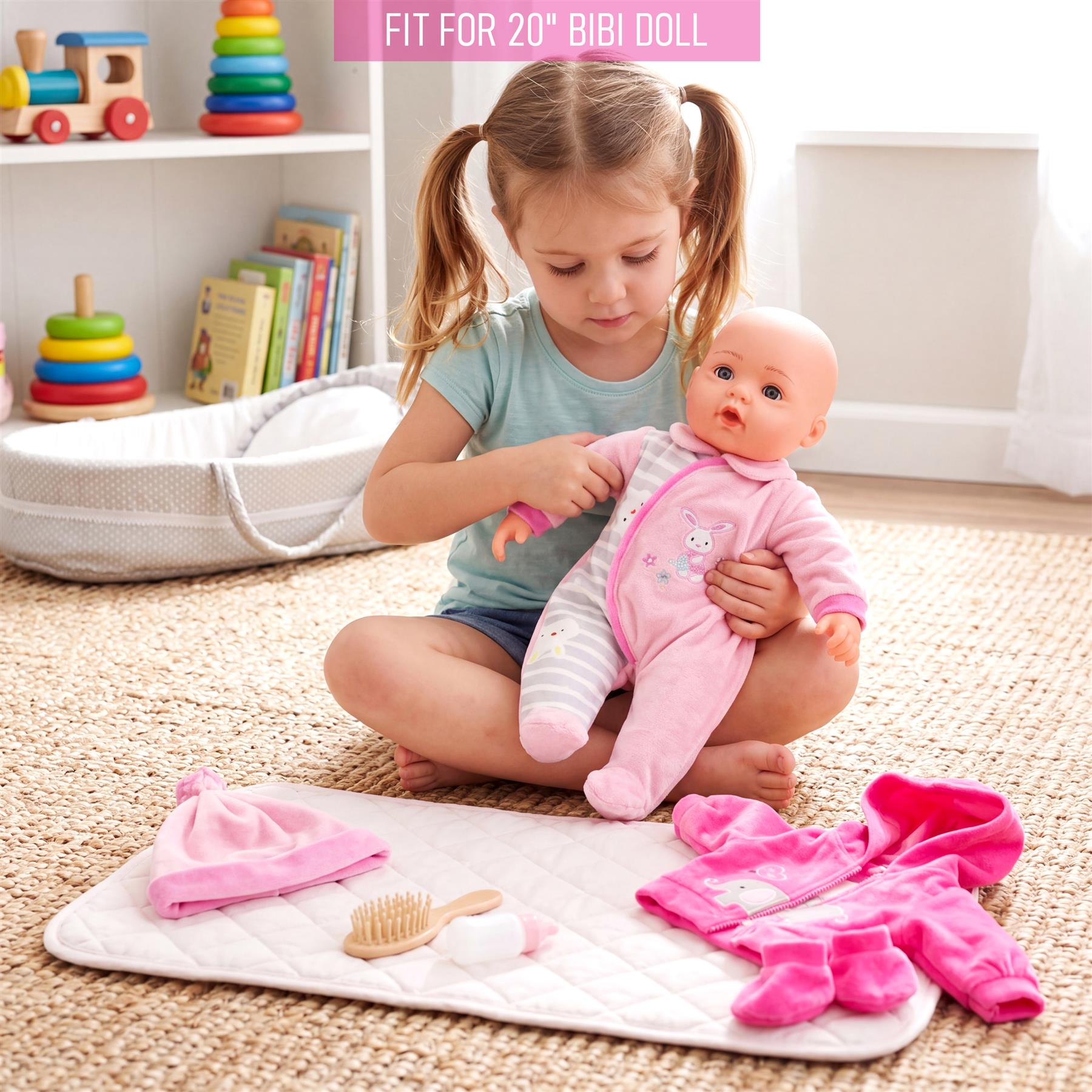 BiBi Outfits - Set of Two Doll Clothes (Pink Elephant & Pink) (50 cm / 20")
