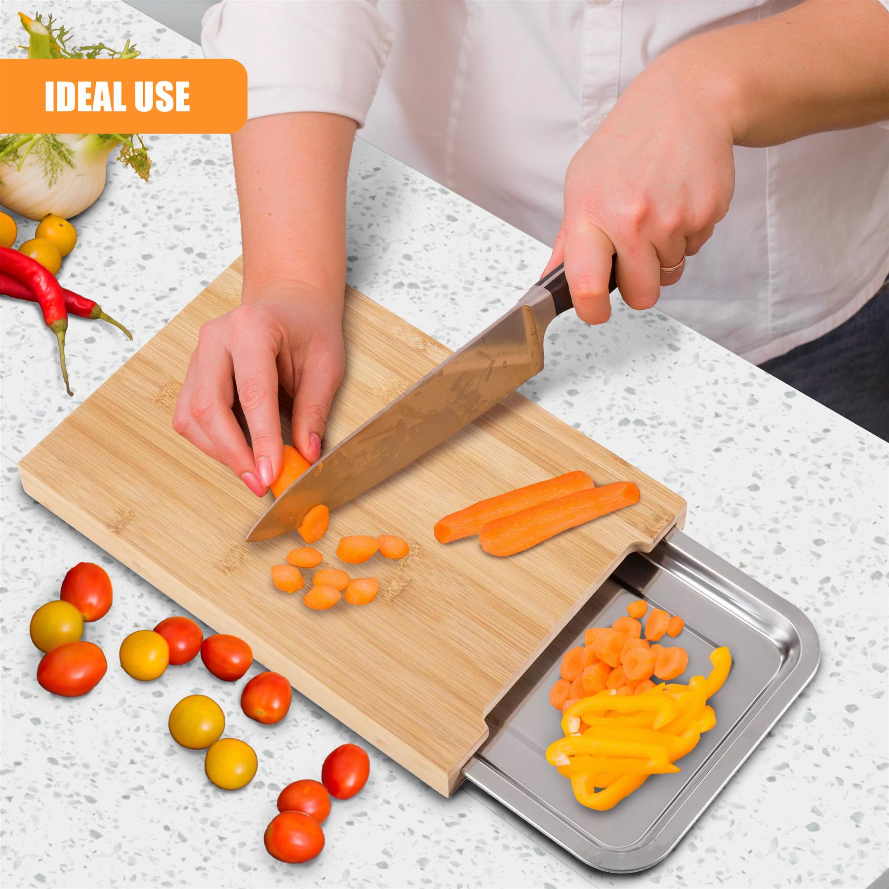 Bamboo Chopping Board with Stainless Steel Tray by GEEZY - The Magic Toy Shop