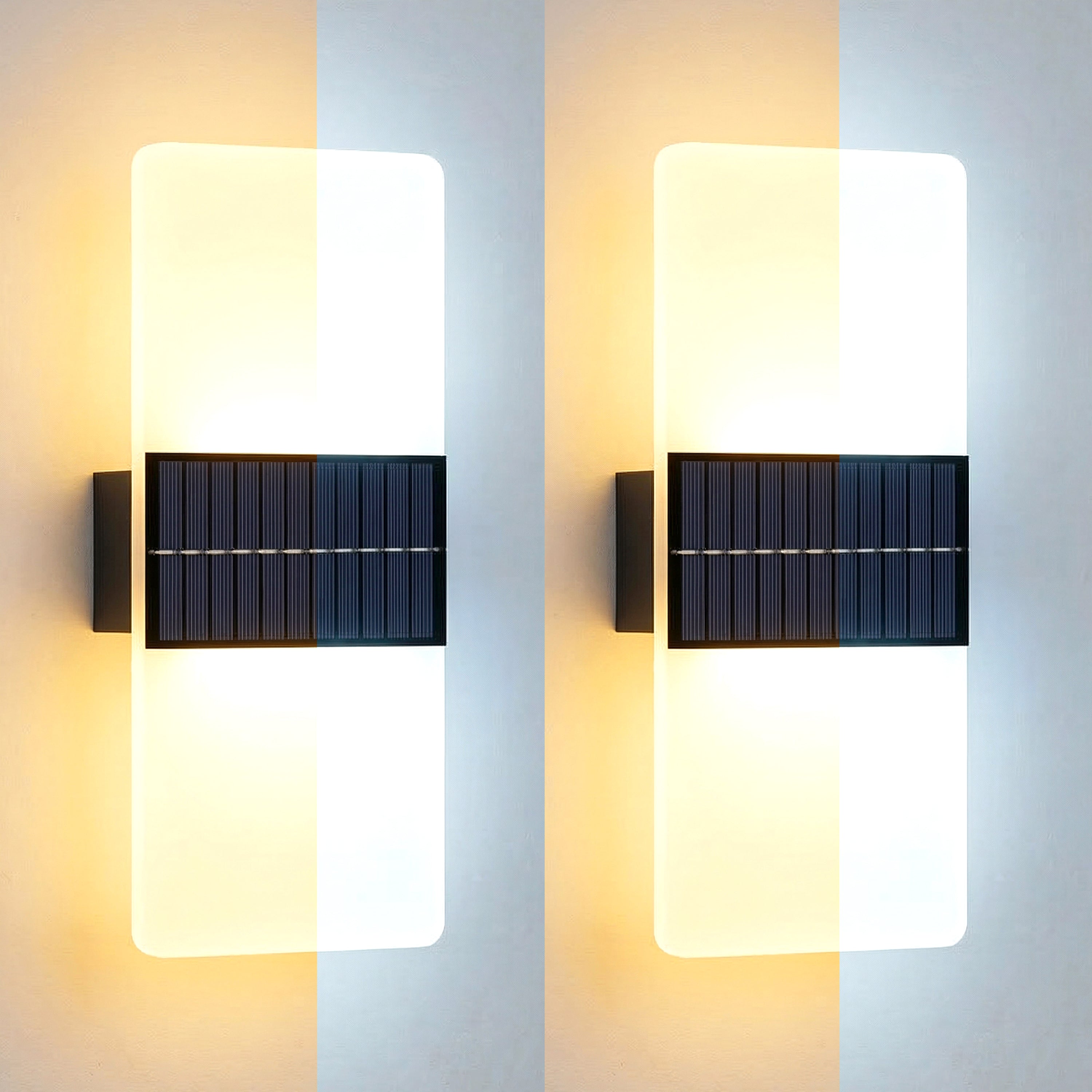 Pair of rectangular wall sconces featuring illuminated acrylic panels and horizontal LED accents.