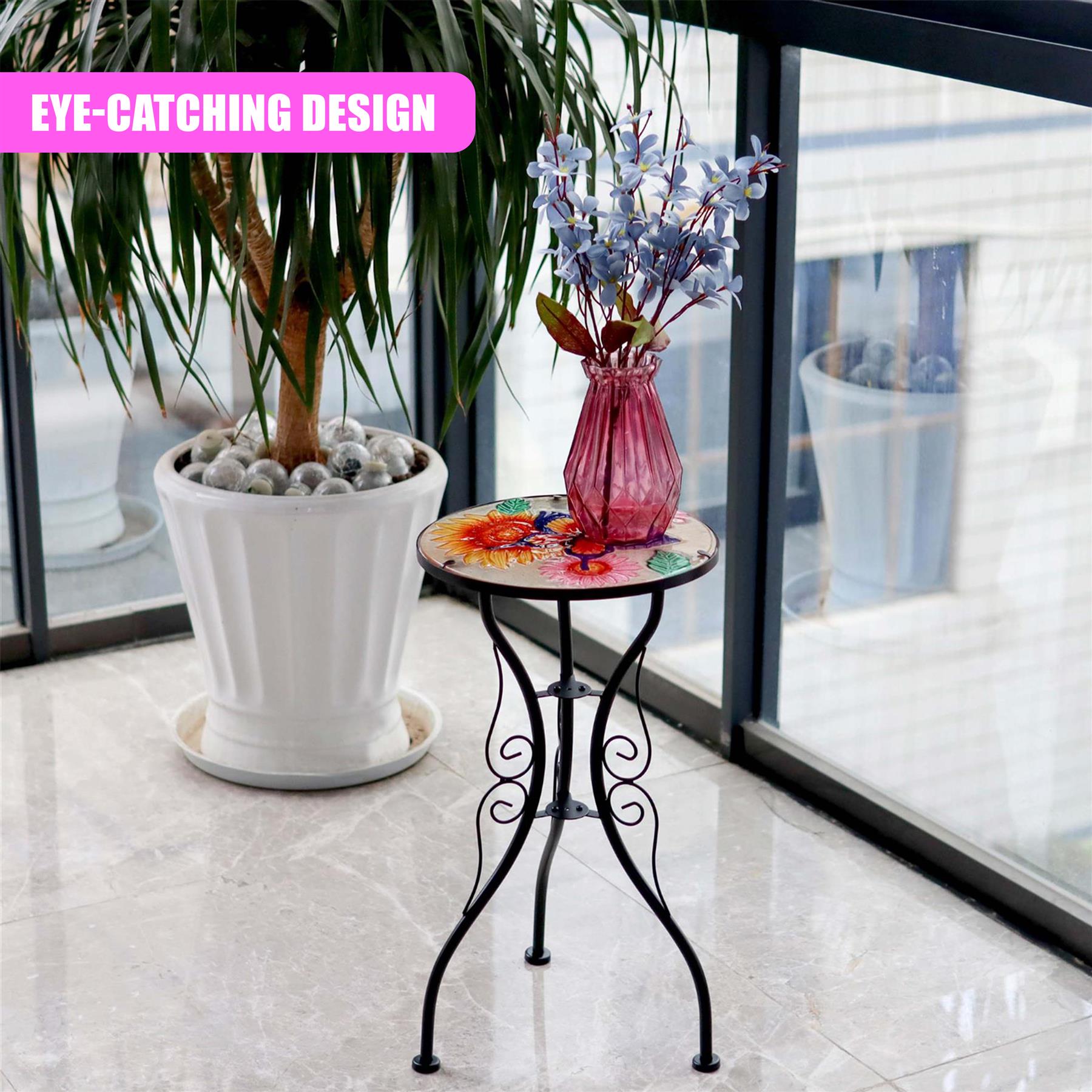 Round Side Garden Mosaic Table With Flowers and Butterfly Design by Geezy - The Magic Toy Shop