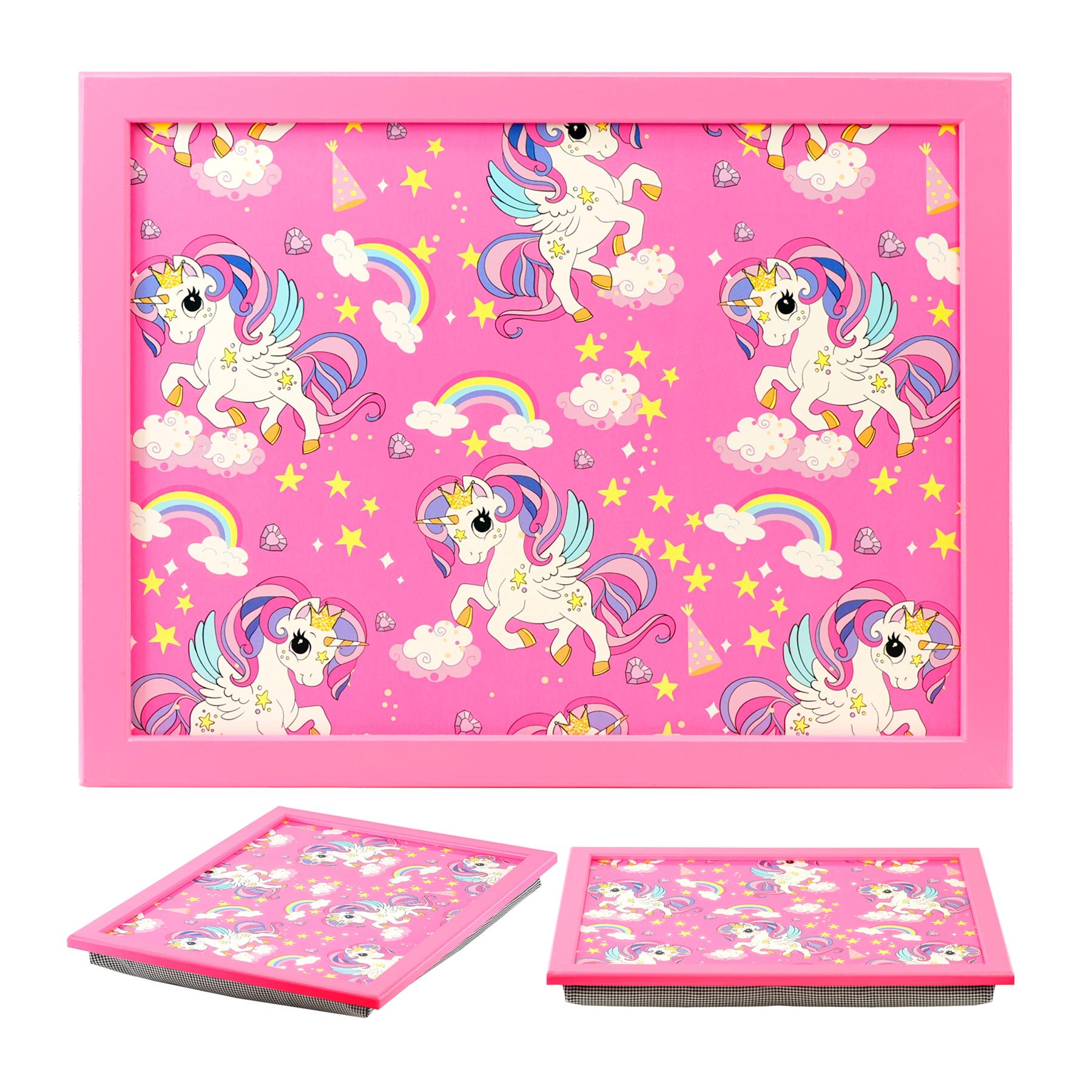Lap Tray with Bean Bag Cushion Rainbow Unicorn Design
