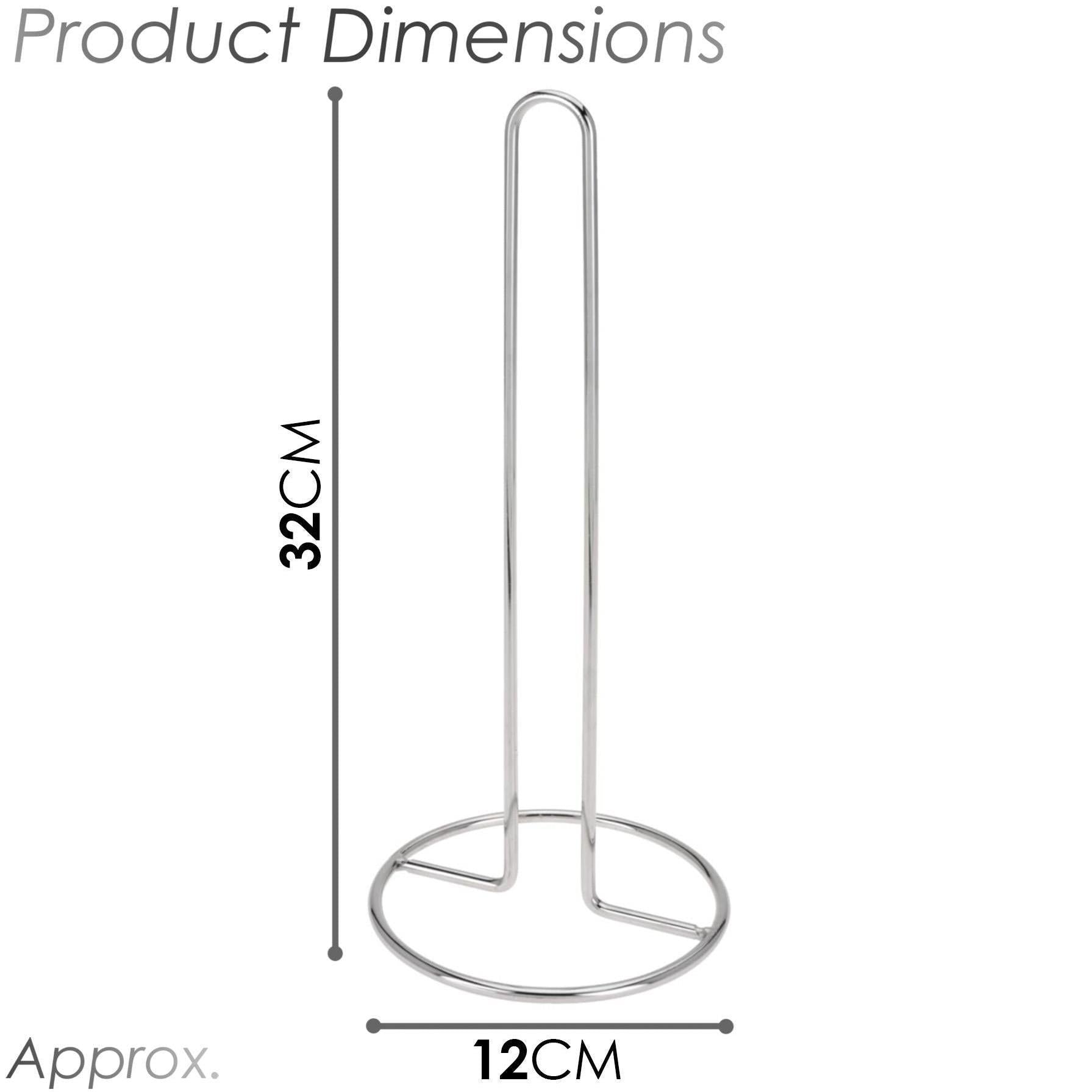 A chrome-plated metal stand with a circular base and a tall, slender, curved metal rod. - The Magic Toy Shop