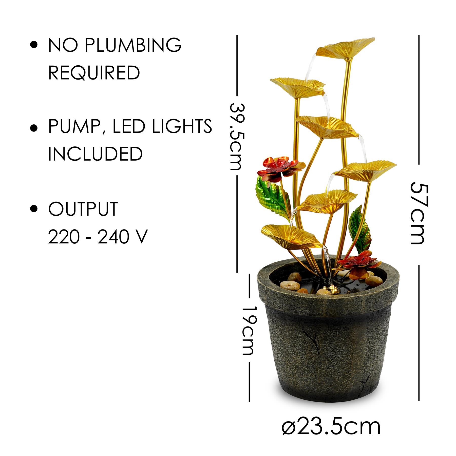 Metal Lotus Water Feature Outdoor With LED by GEEZY - The Magic Toy Shop