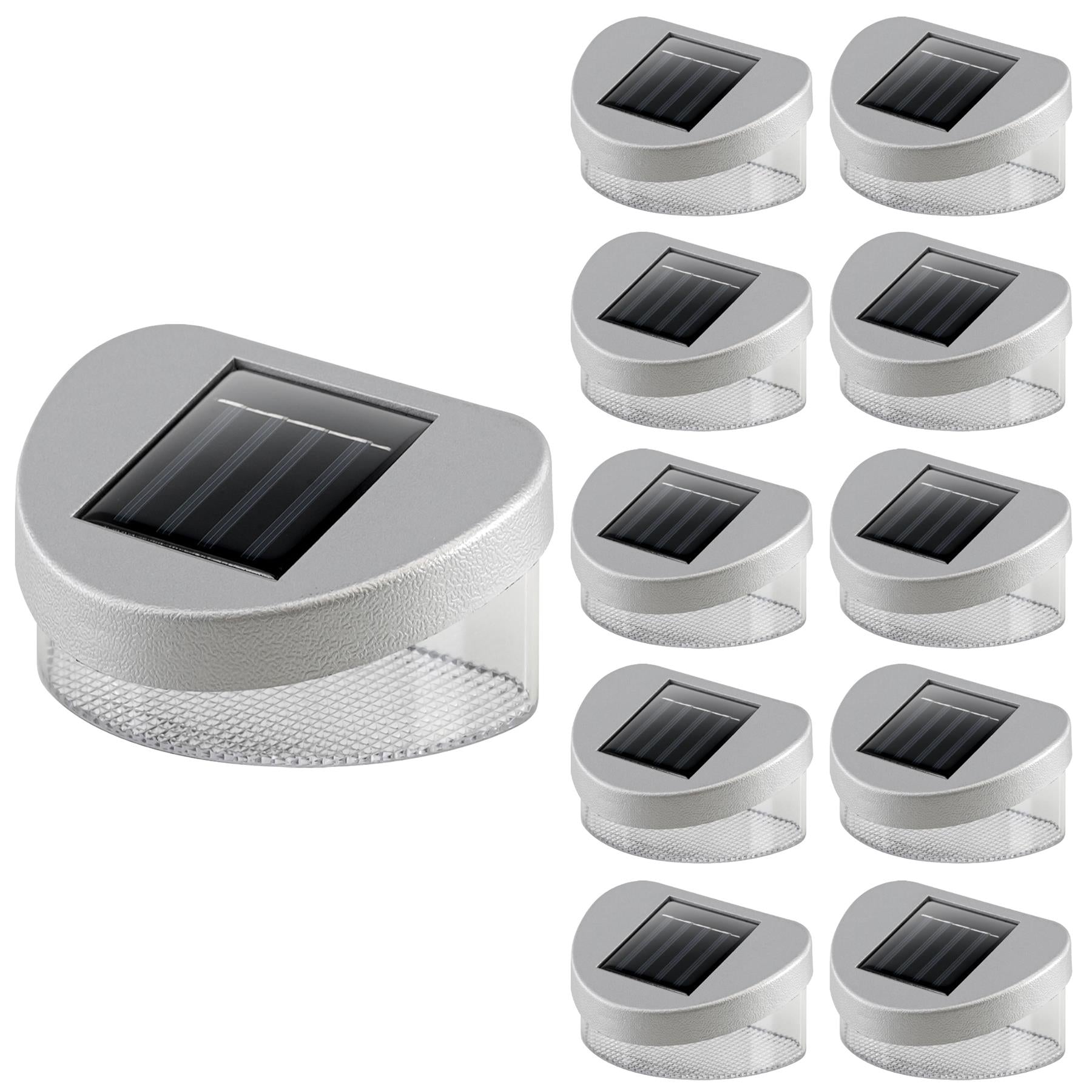 Stacked solar units feature gray plastic bodies and black rectangular photovoltaic panels for outdoor use.