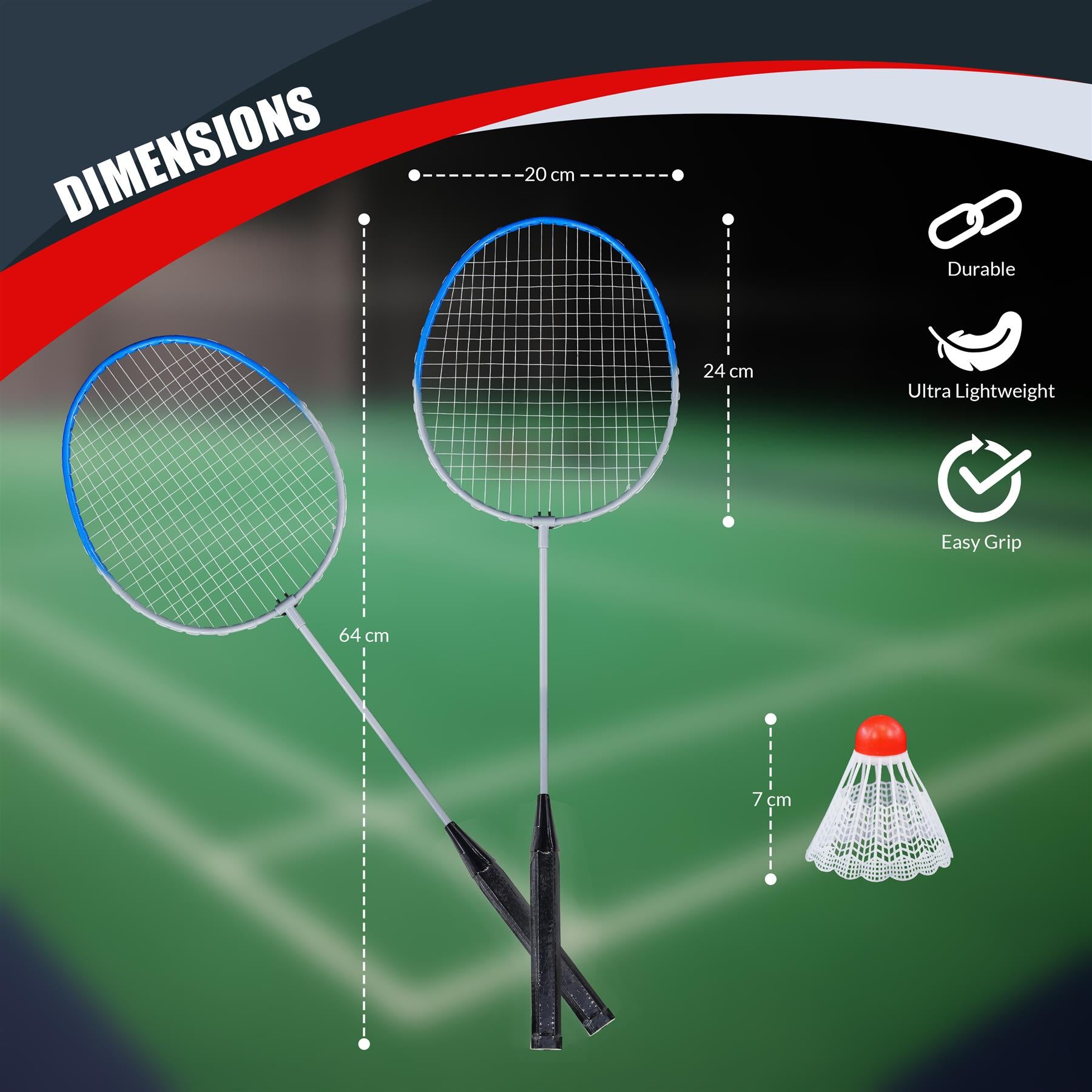 3 Piece Multicoloured Badminton Racquet Set by The Magic Toy Shop - The Magic Toy Shop