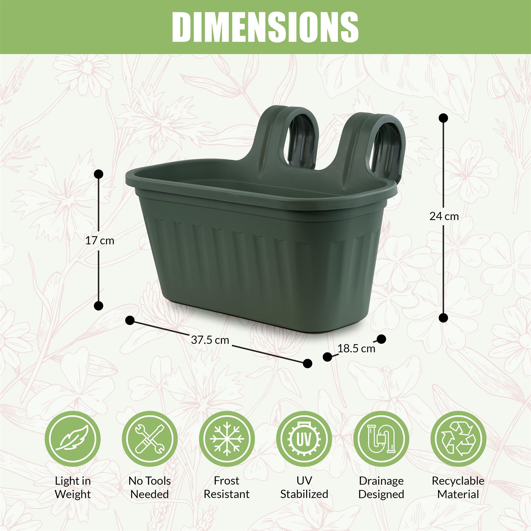 A green plastic planter with a built-in handle, featuring a 3-in-1 design for multiple plants, with a water reservoir and a tray for water and plant growth. - The Magic Toy Shop