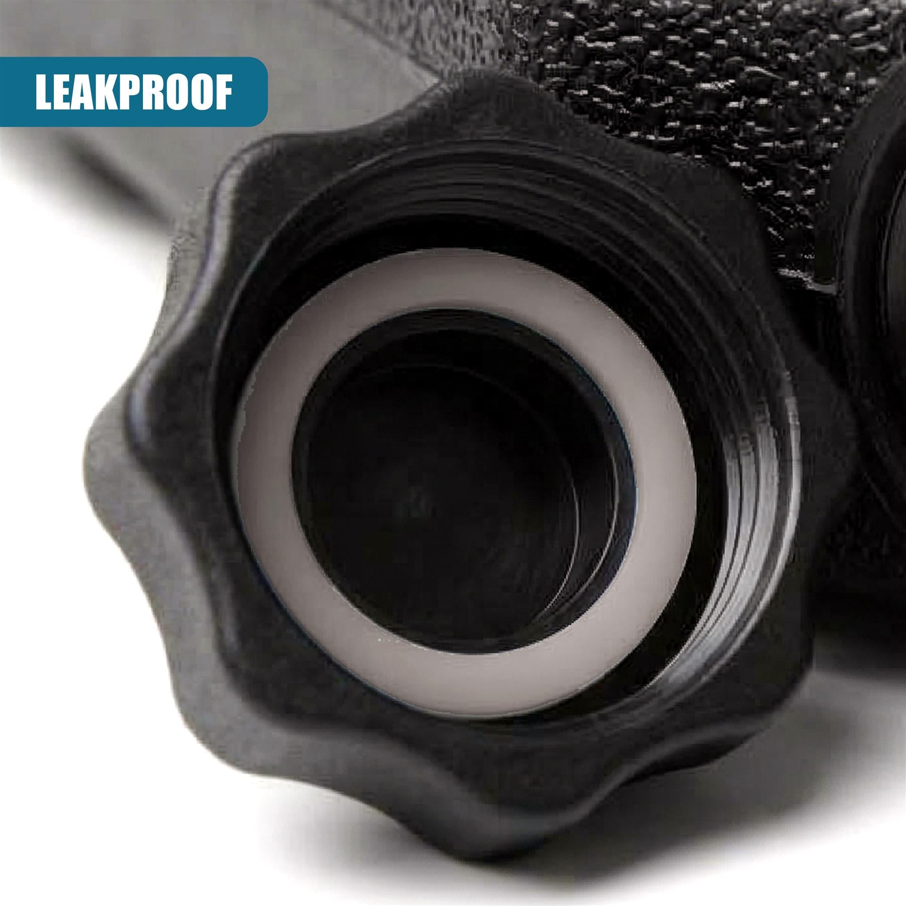 Black, hexagonal base adapter with a central round opening and visible internal white ring component.