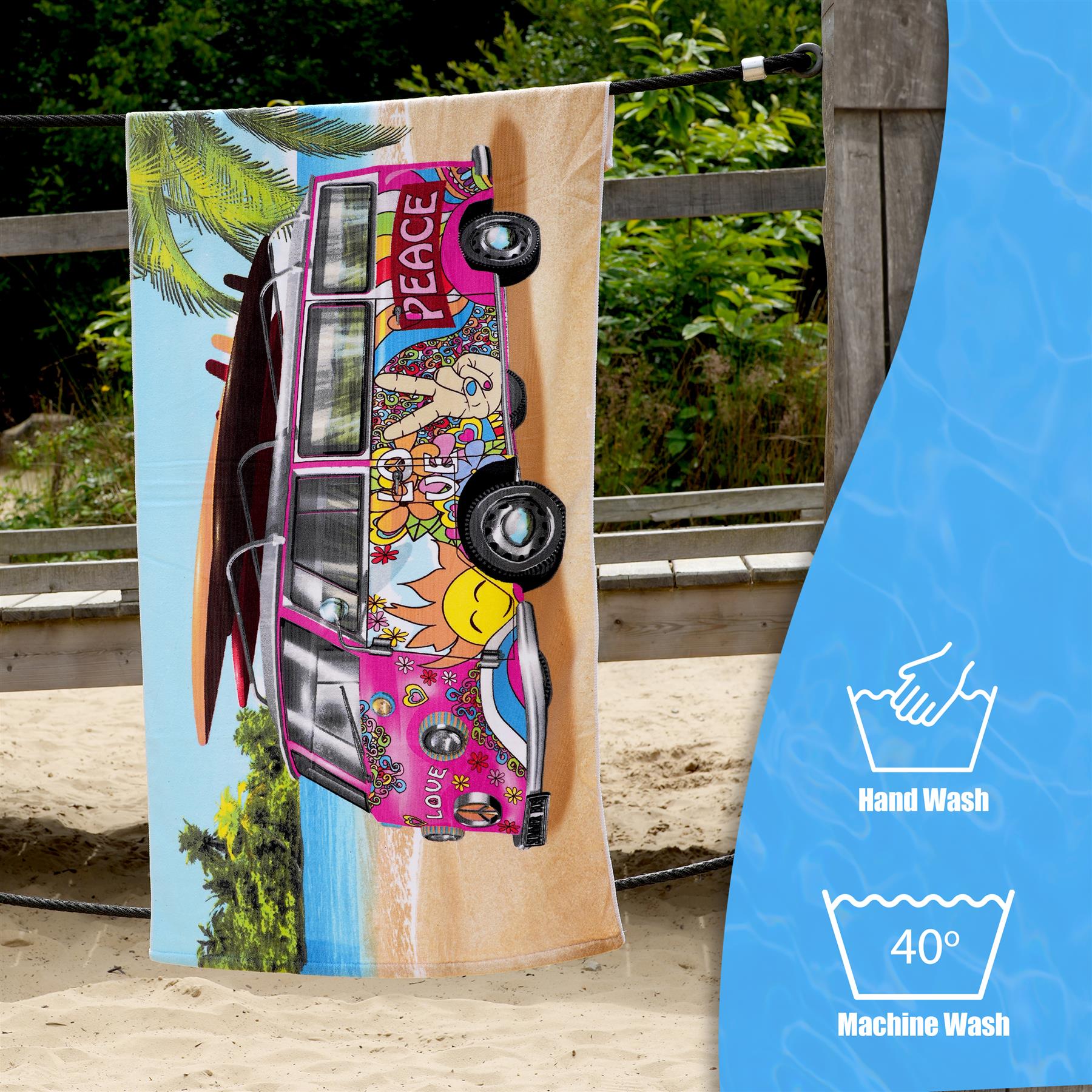 Pink & Blue Summer Bus Design Large Towel Set by Geezy - The Magic Toy Shop