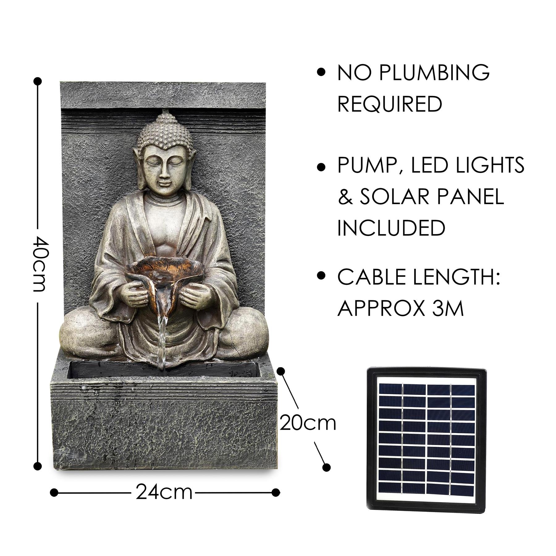 Solar Water Fountain Stone Buddha by GEEZY - The Magic Toy Shop