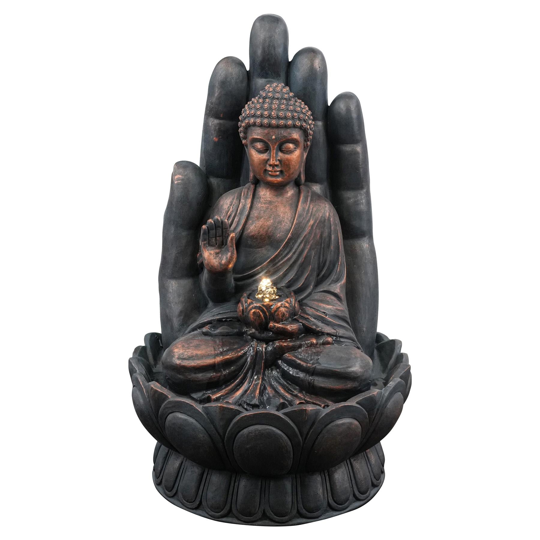 Palm Buddha Water Feature Outdoor With LED by GEEZY - The Magic Toy Shop