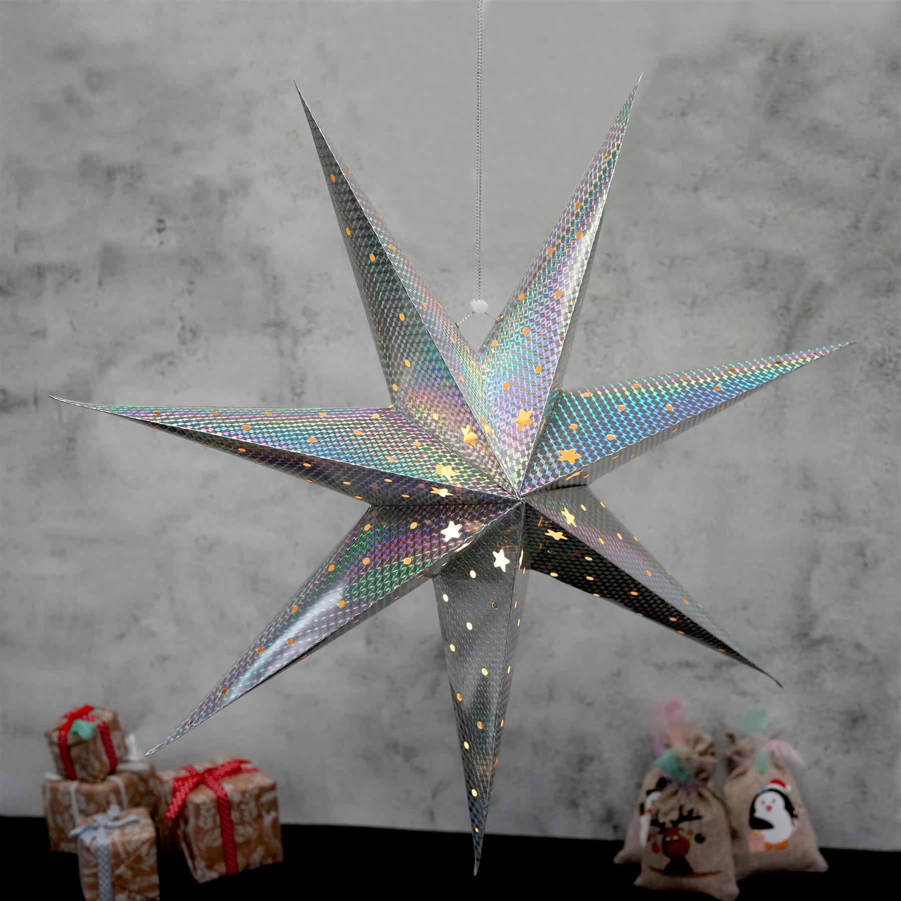 Large LED Paper Hanging Star Silver by Geezy - The Magic Toy Shop