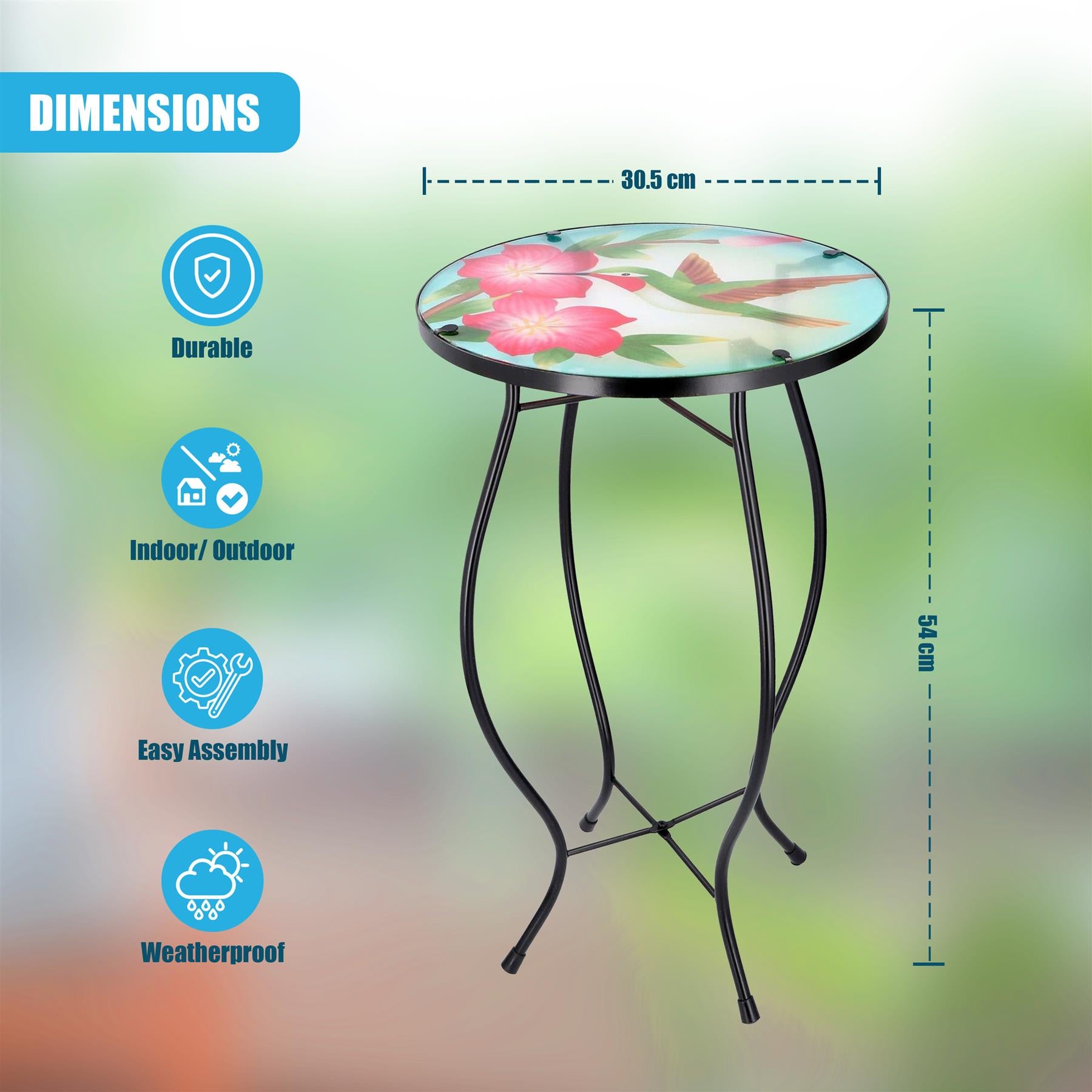 Round Side Garden Mosaic Table With Colibri Design by GEEZY - The Magic Toy Shop