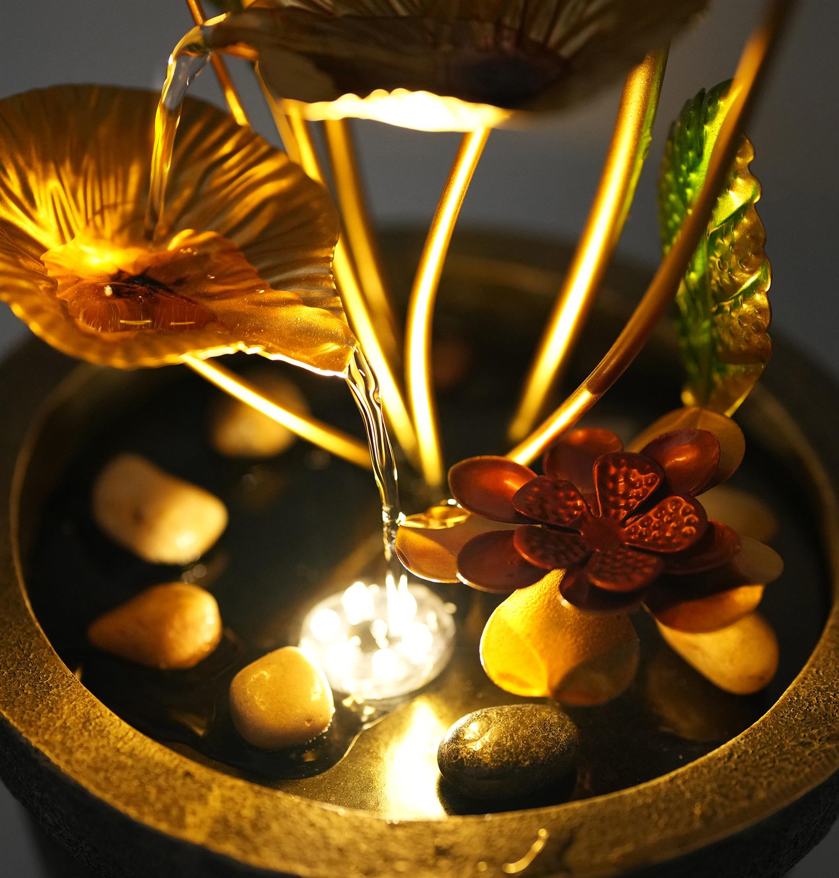 Metal Lotus Water Feature Outdoor With LED by GEEZY - The Magic Toy Shop